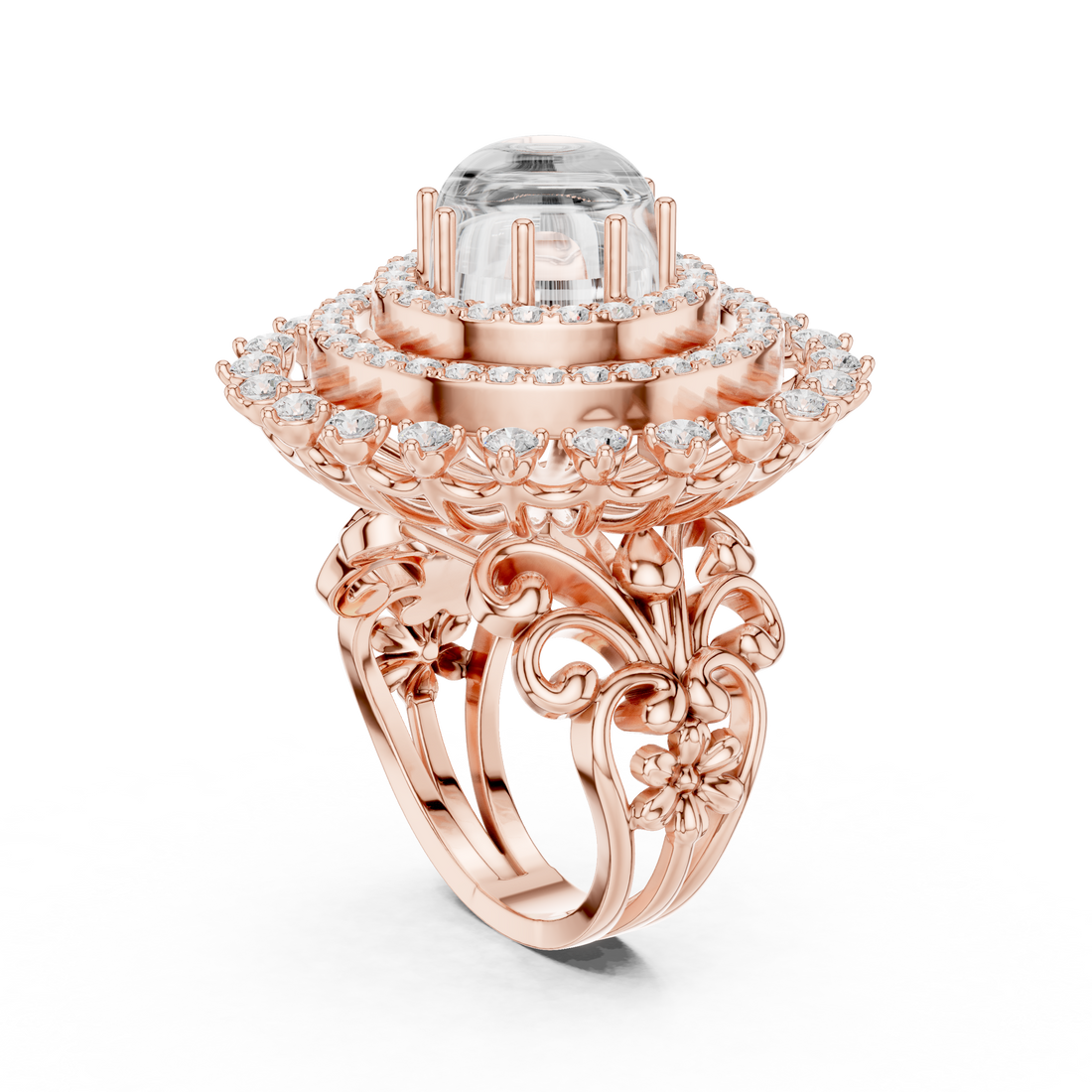 Blue Cabochon Halo Diamond Statement Ring