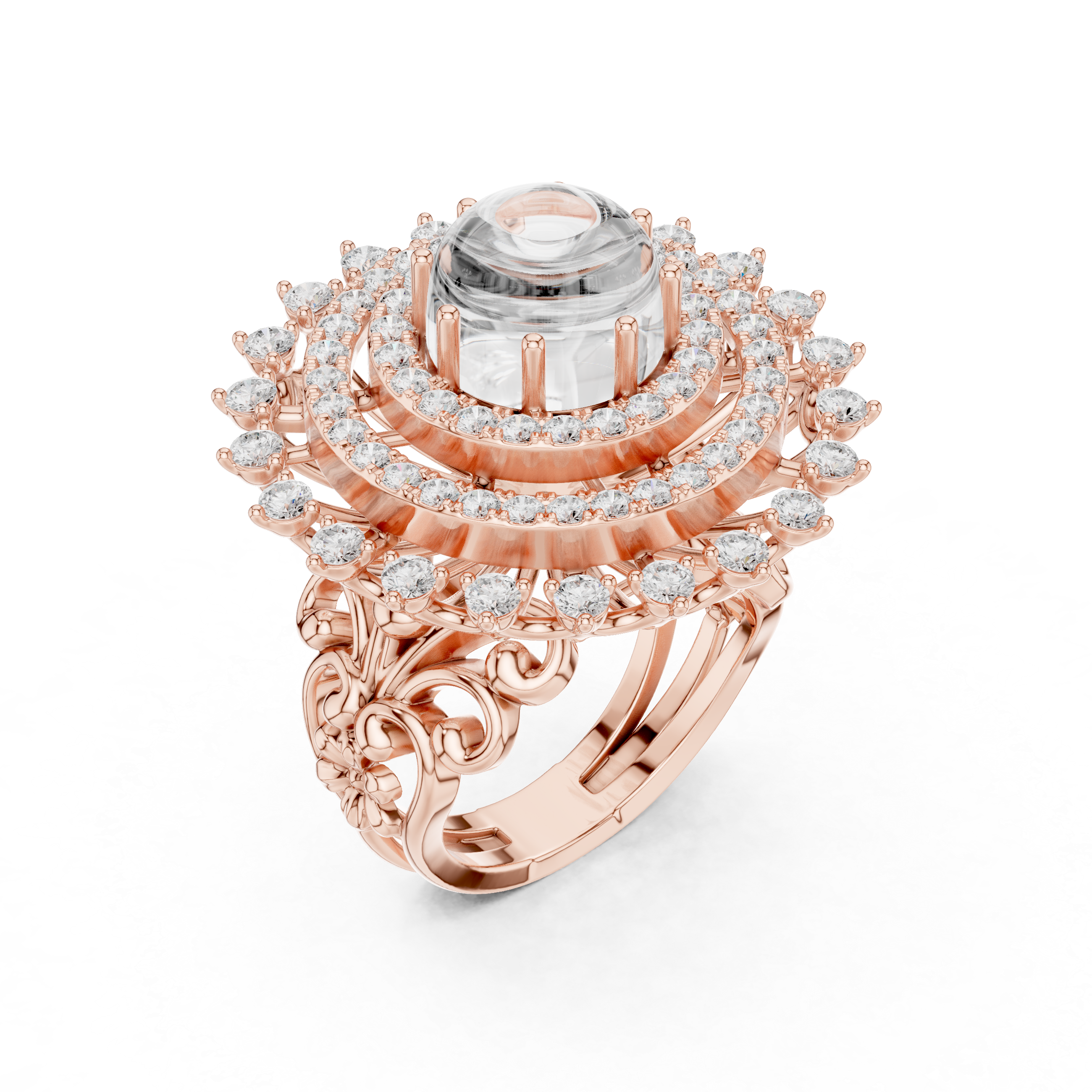 Blue Cabochon Halo Diamond Statement Ring