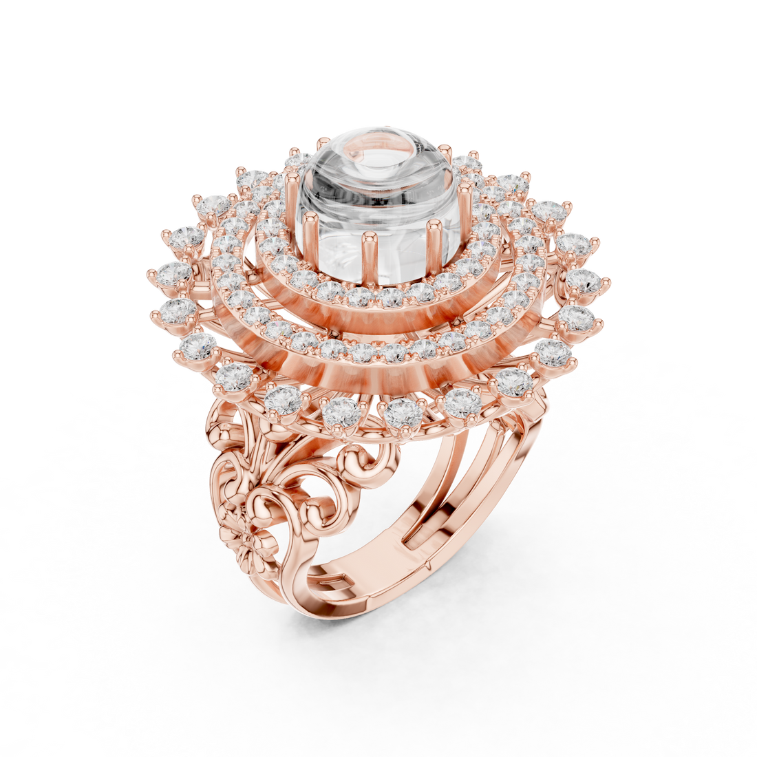 Blue Cabochon Halo Diamond Statement Ring