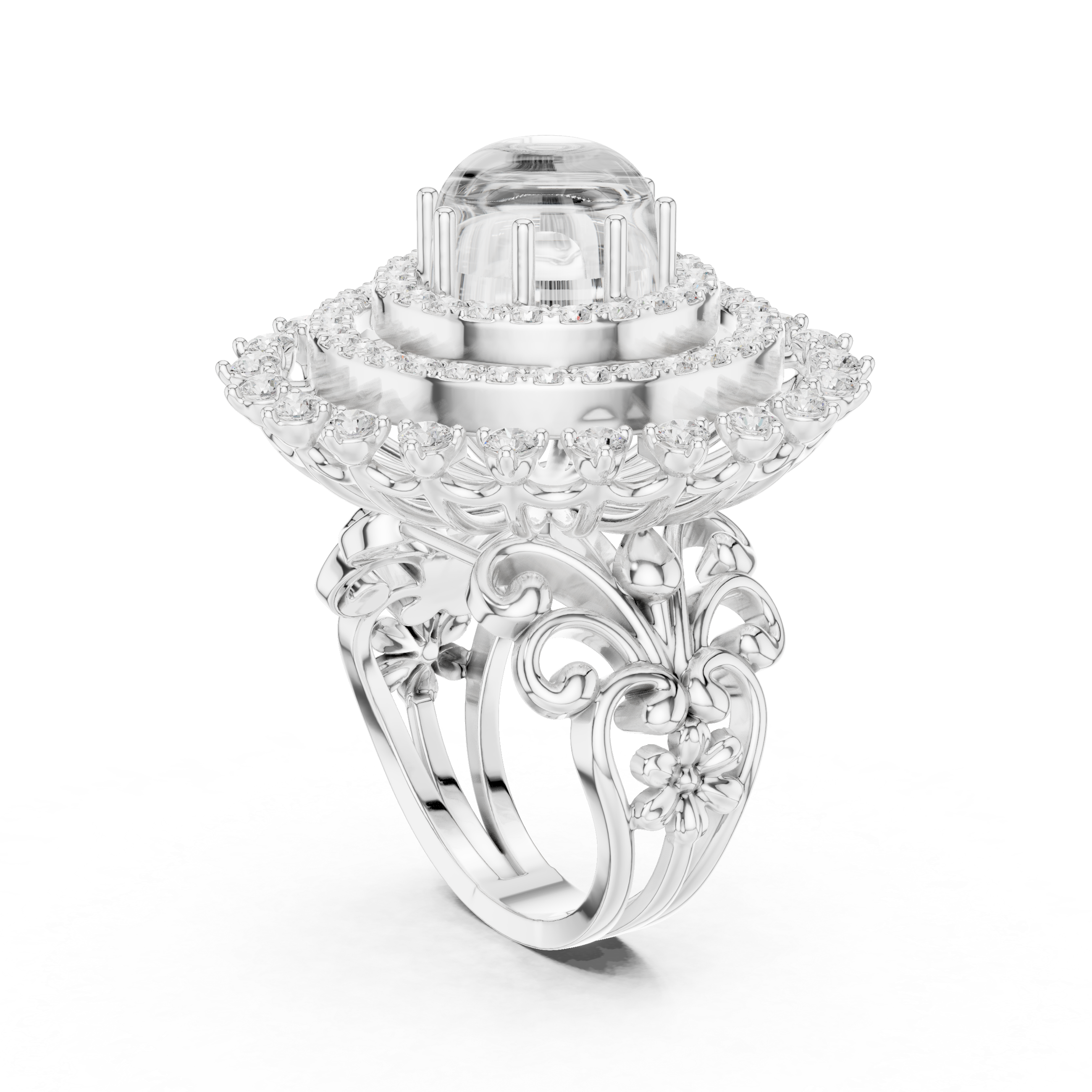 Blue Cabochon Halo Diamond Statement Ring