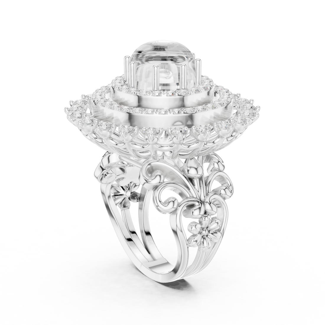 Blue Cabochon Halo Diamond Statement Ring