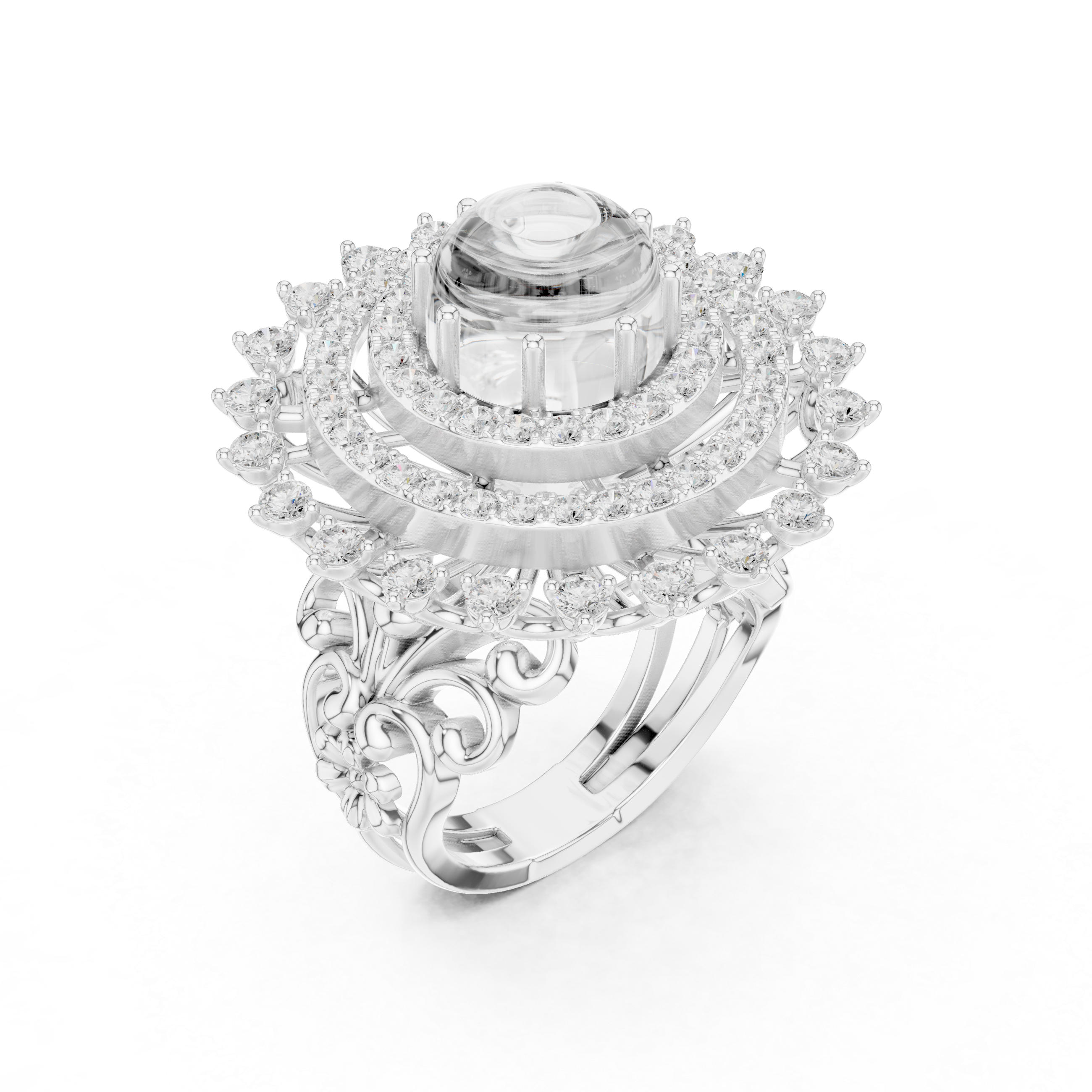 Blue Cabochon Halo Diamond Statement Ring