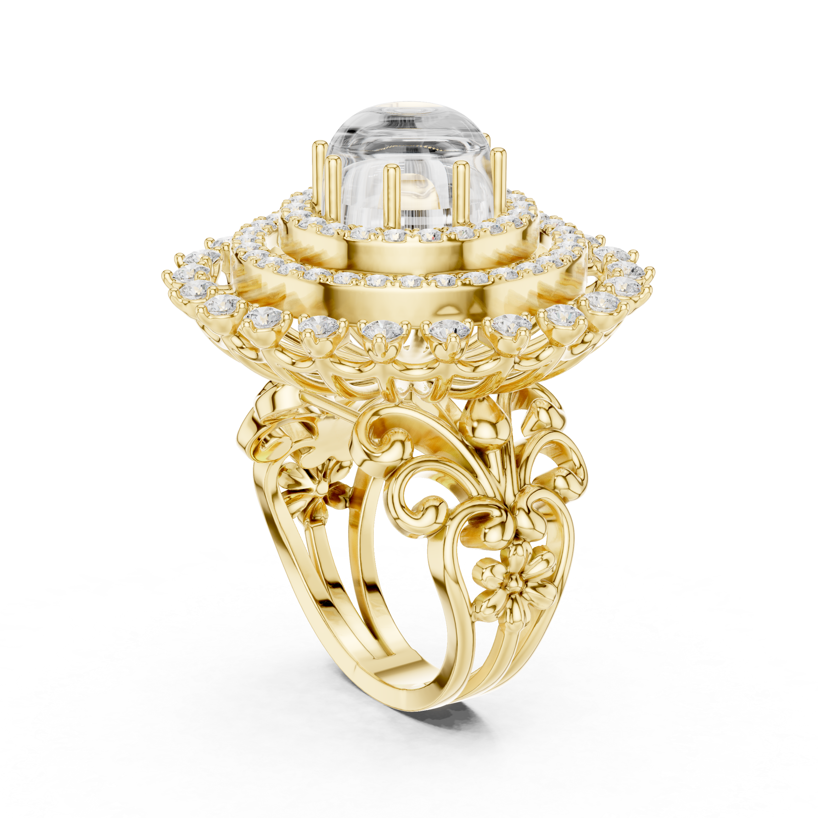 Blue Cabochon Halo Diamond Statement Ring