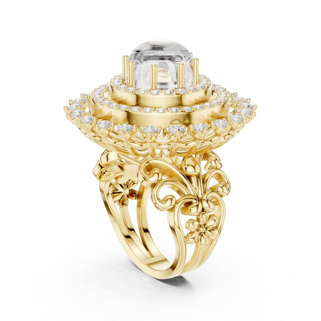 Blue Cabochon Halo Diamond Statement Ring