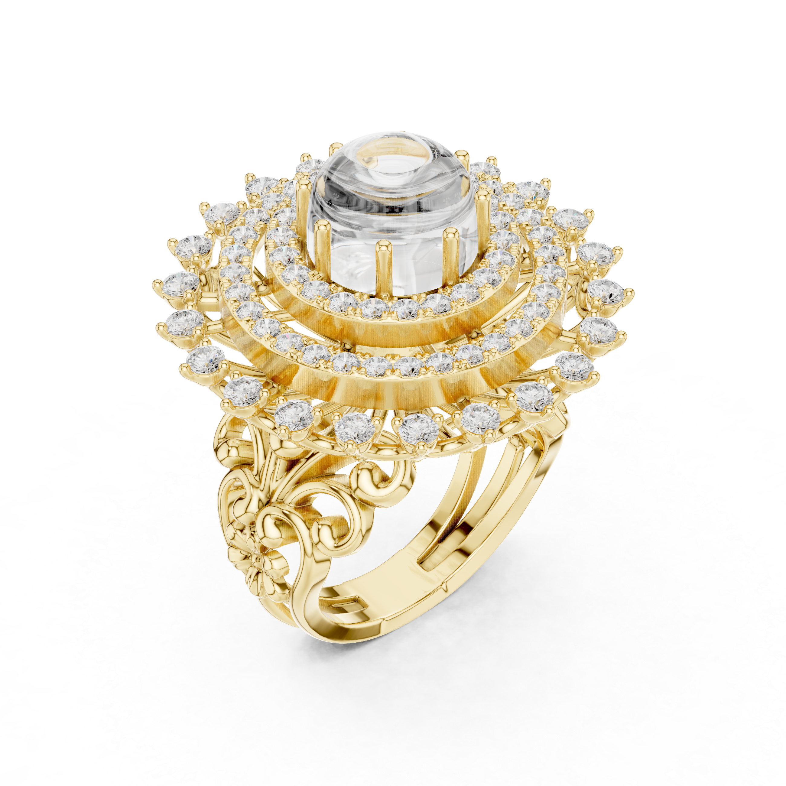 Blue Cabochon Halo Diamond Statement Ring