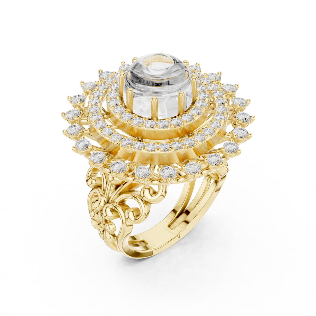 Blue Cabochon Halo Diamond Statement Ring