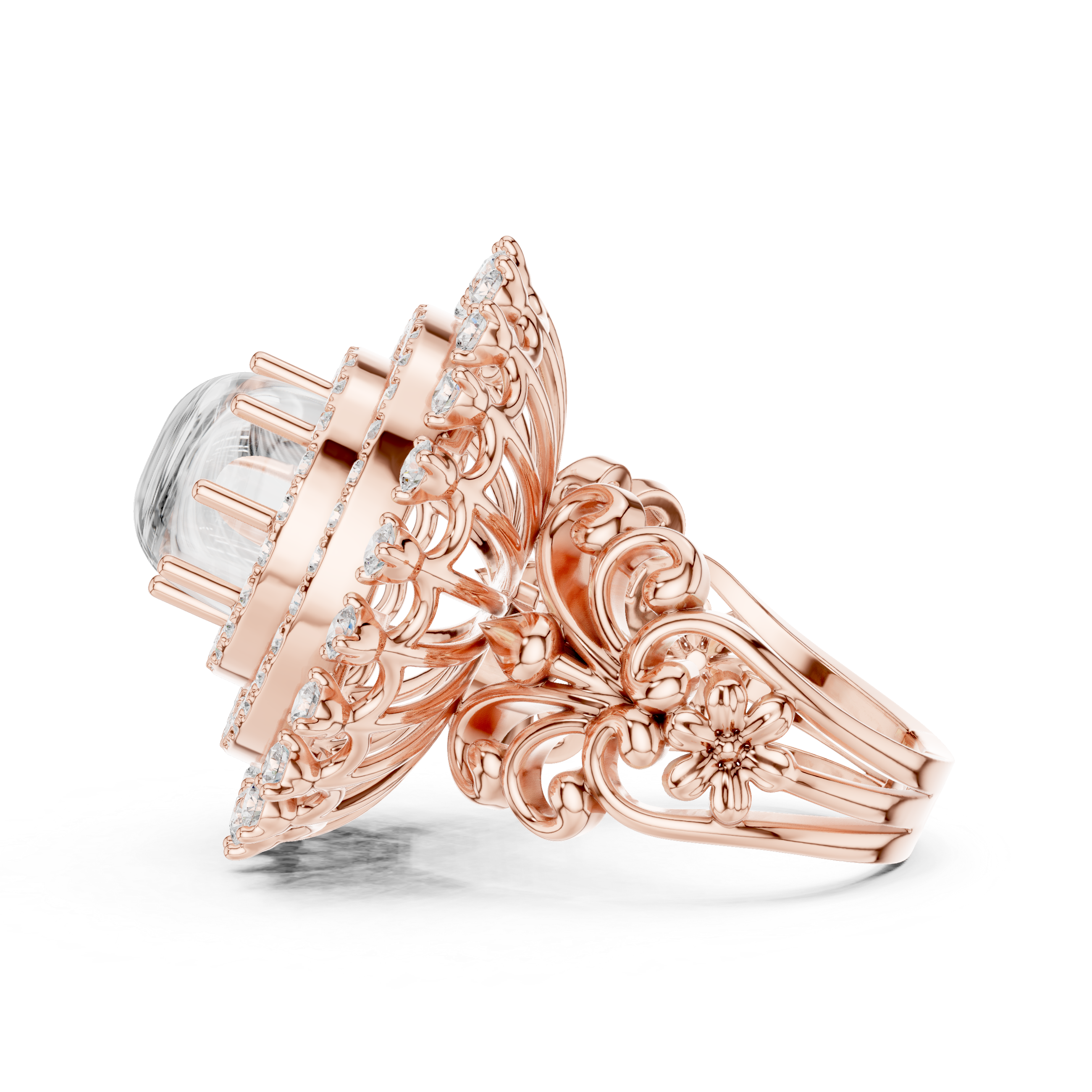 Blue Cabochon Halo Diamond Statement Ring