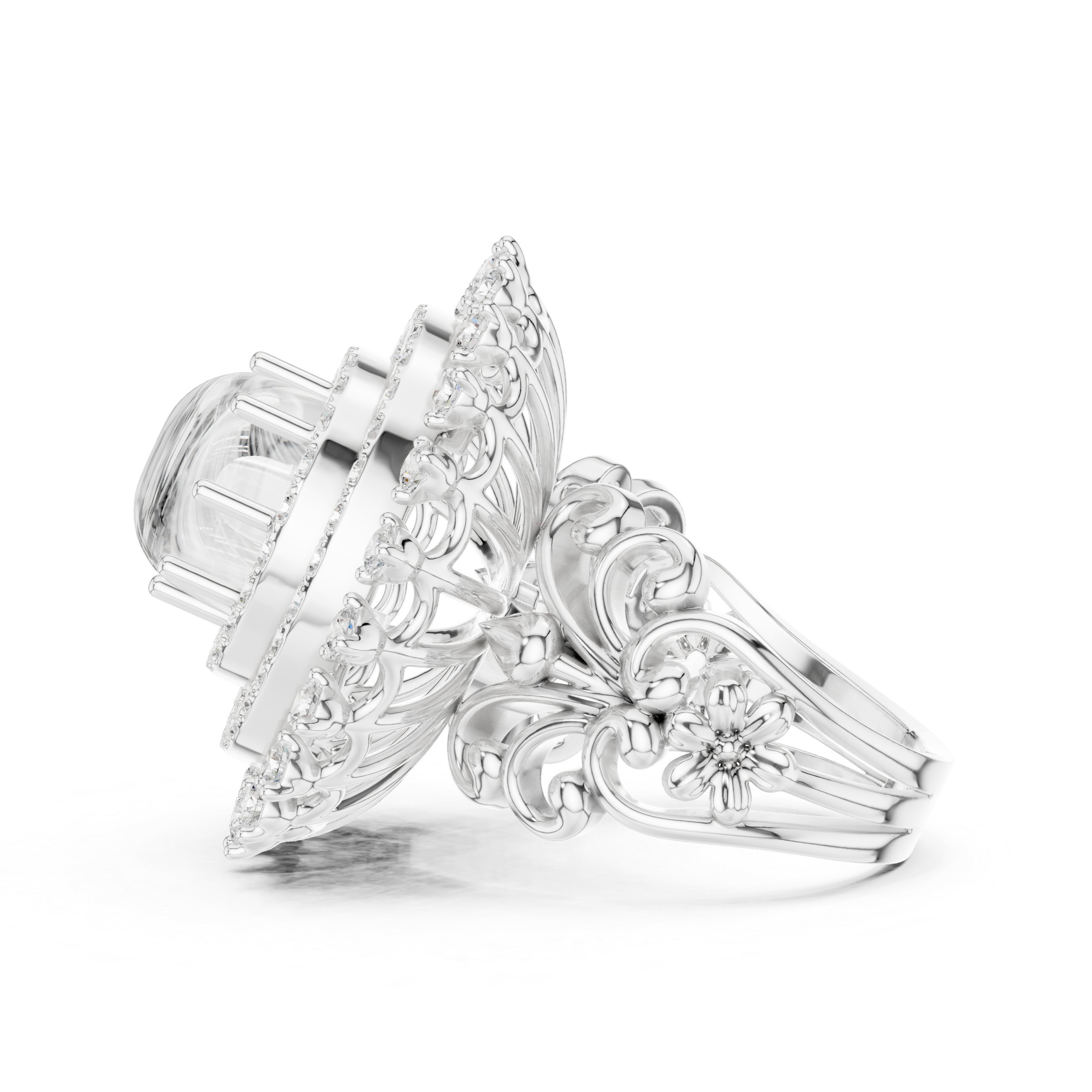 Blue Cabochon Halo Diamond Statement Ring