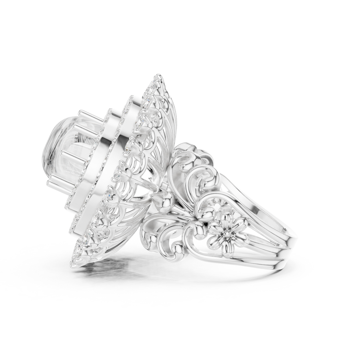 Blue Cabochon Halo Diamond Statement Ring