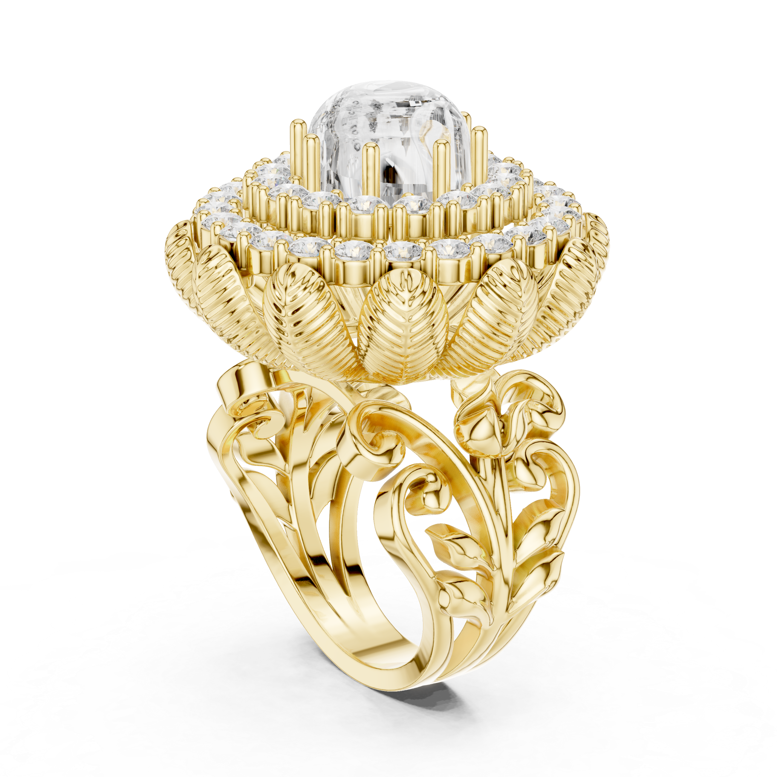 Modern three-stone diamond ring symbolizing past present and future with elegant design.