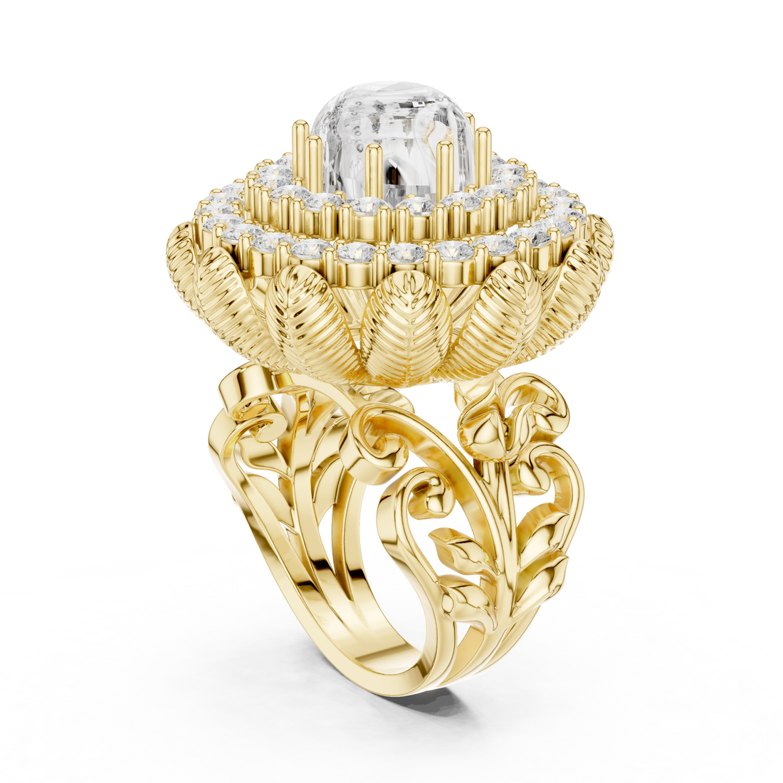 Modern three-stone diamond ring symbolizing past present and future with elegant design.