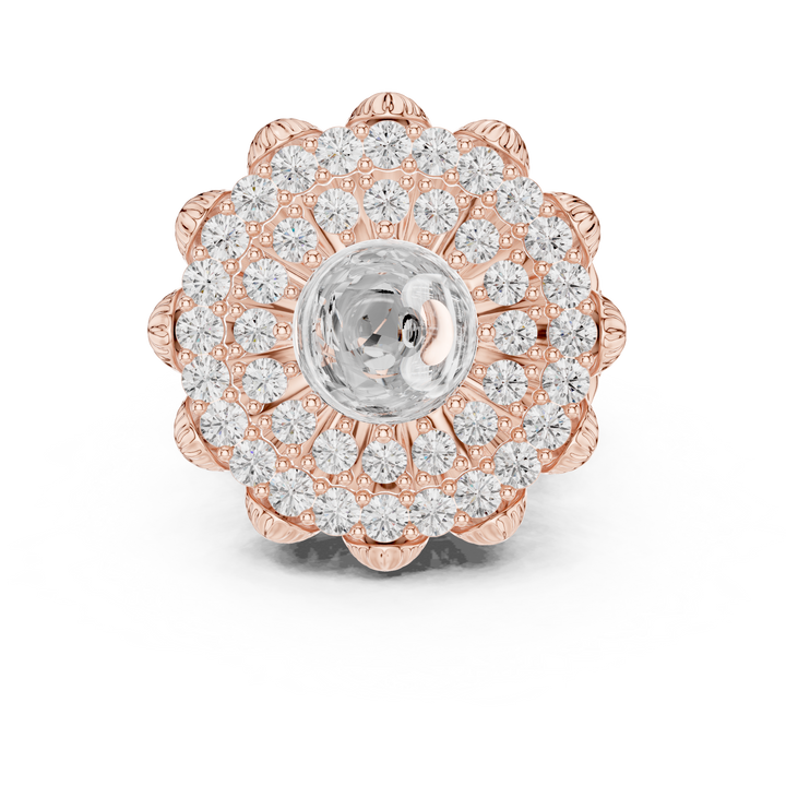 Round Cabochon Sapphire and Diamond Halo Floral Statement Ring