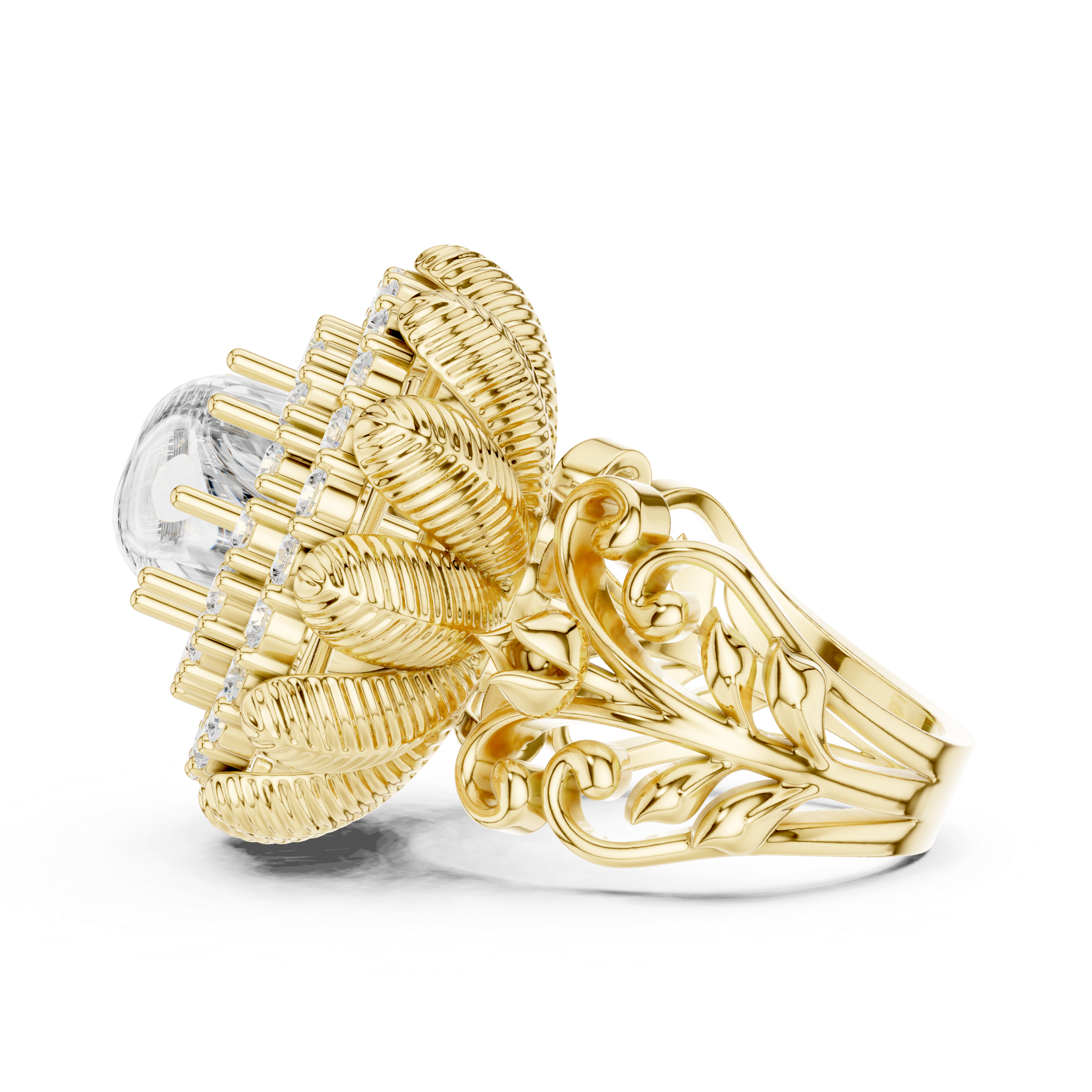 Designer floral diamond ring inspired by blooming flower patterns.