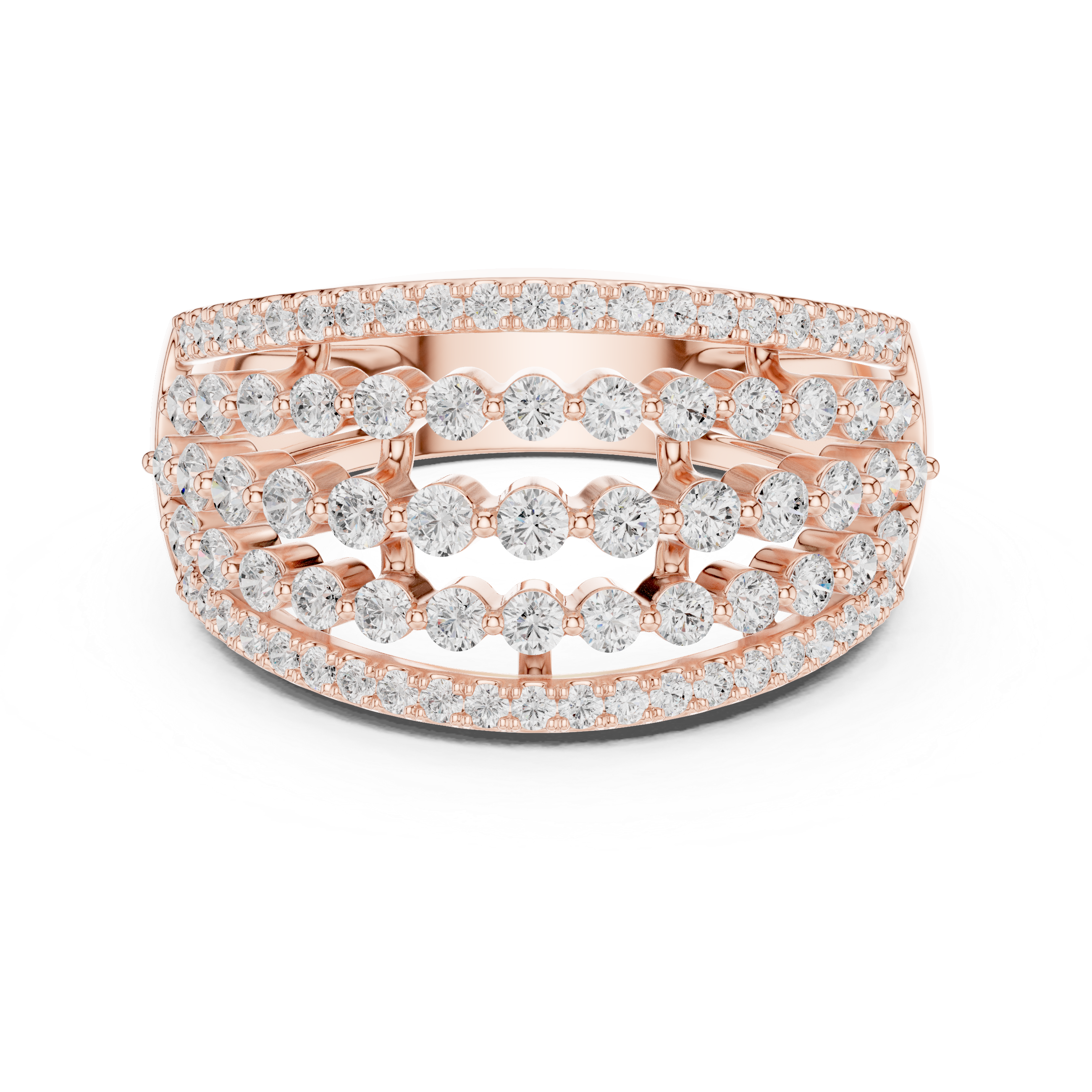 Stylish multi-band ring featuring layered metal structure.