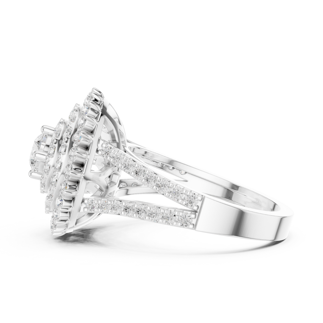Luxury celebration ring featuring decorative gemstone centerpiece.