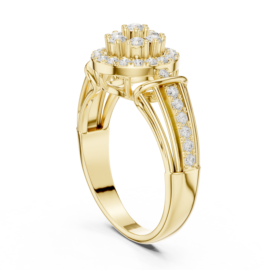 Modern three-stone diamond ring symbolizing past present and future with elegant design.