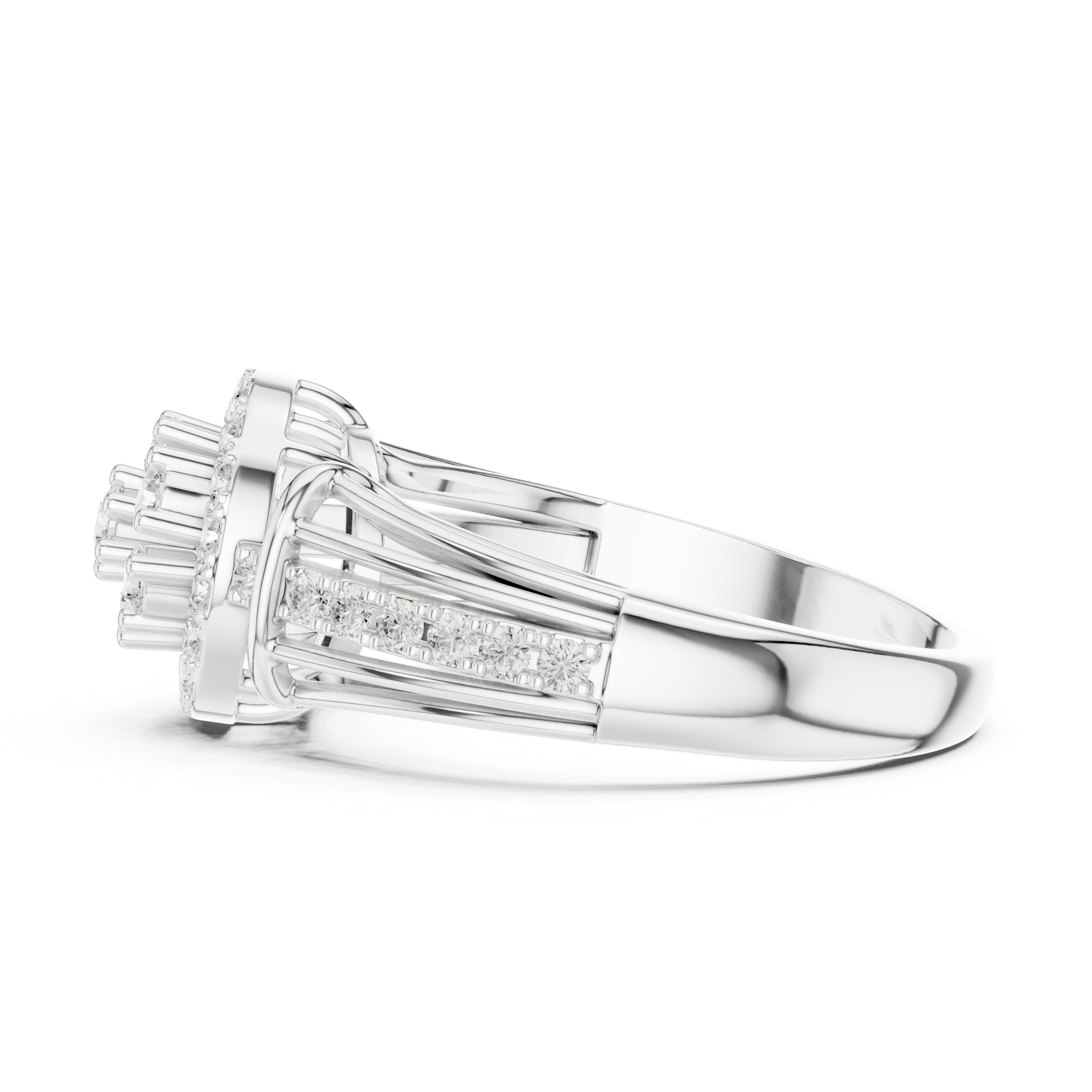 Elegant eternity ring featuring continuous circle of diamonds around the band.
