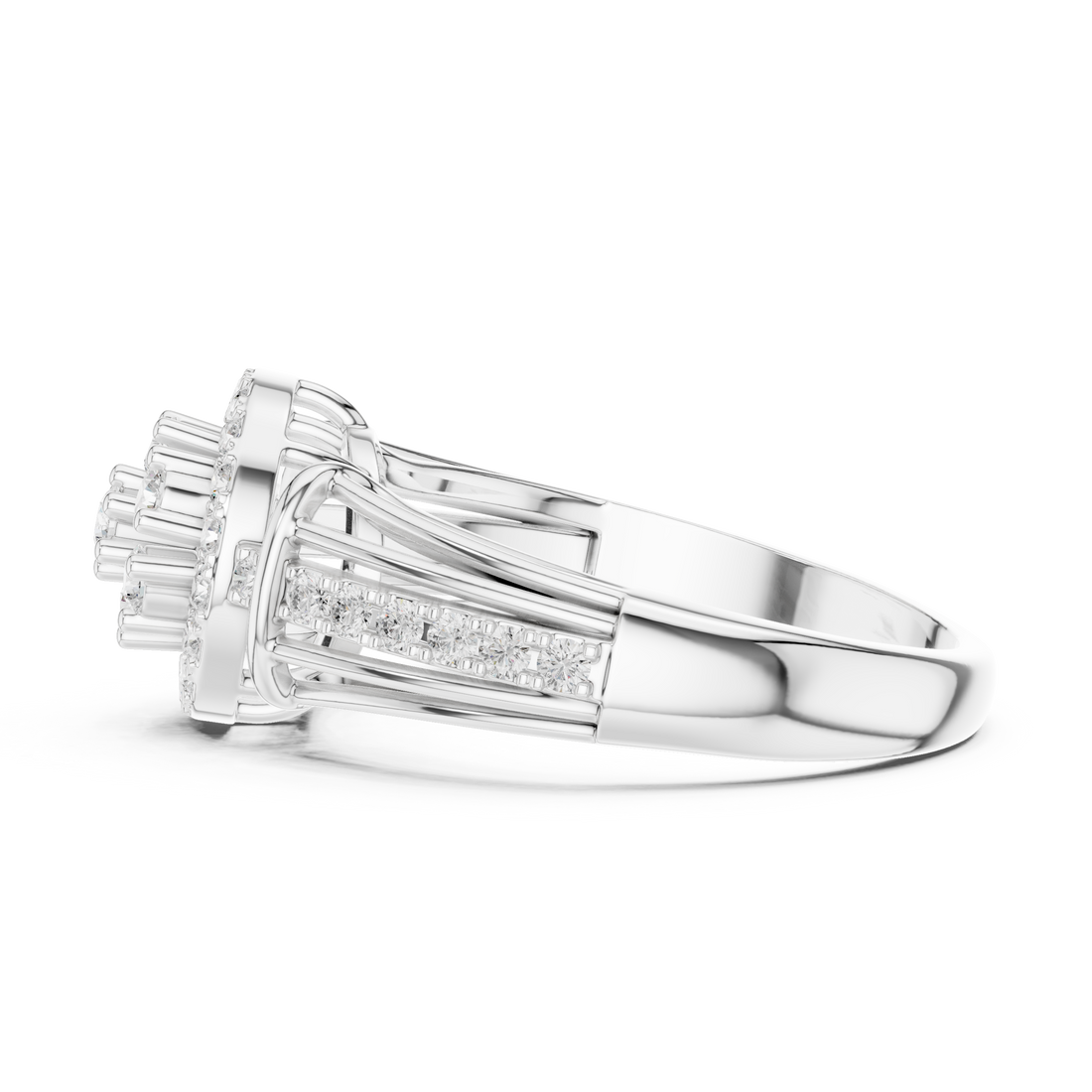 Elegant eternity ring featuring continuous circle of diamonds around the band.