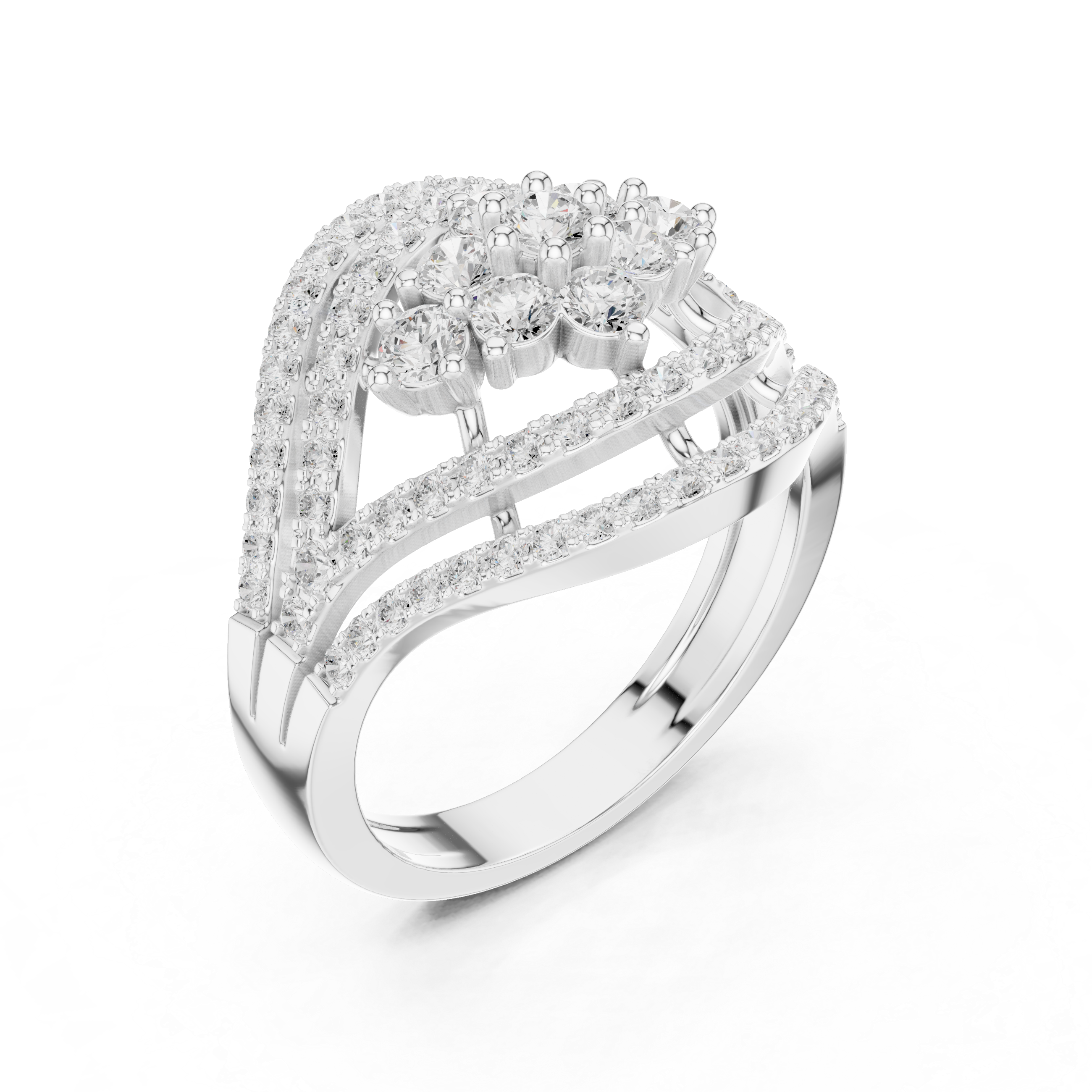 Elegant floral stud earrings crafted with petal-shaped diamond accents.