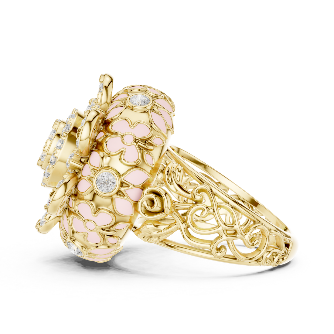 Luxury diamond brooch featuring intricate symmetrical pattern.