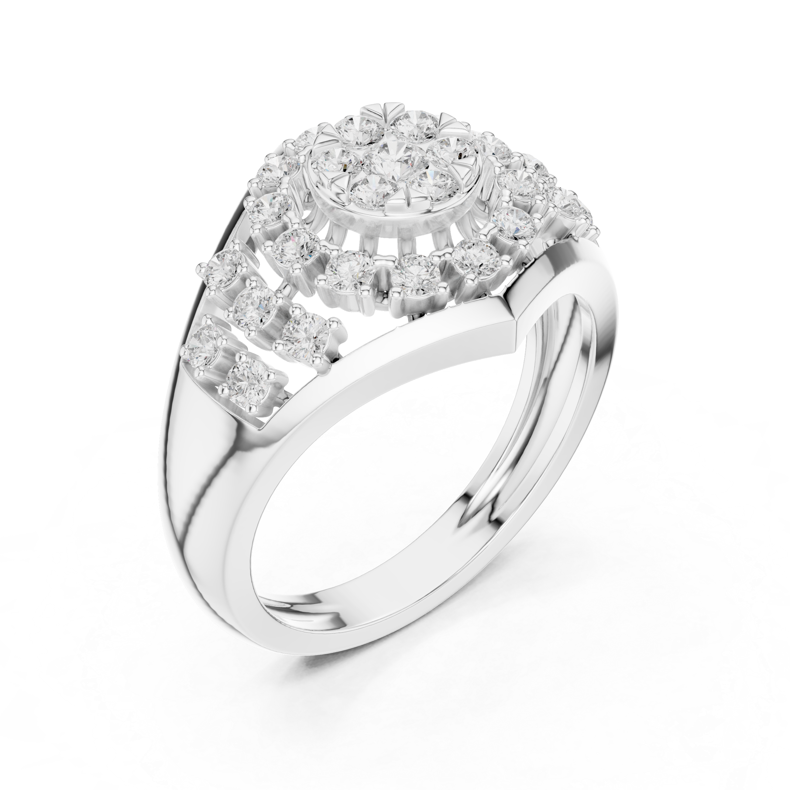 Luxury men's diamond band featuring row of sparkling stones.