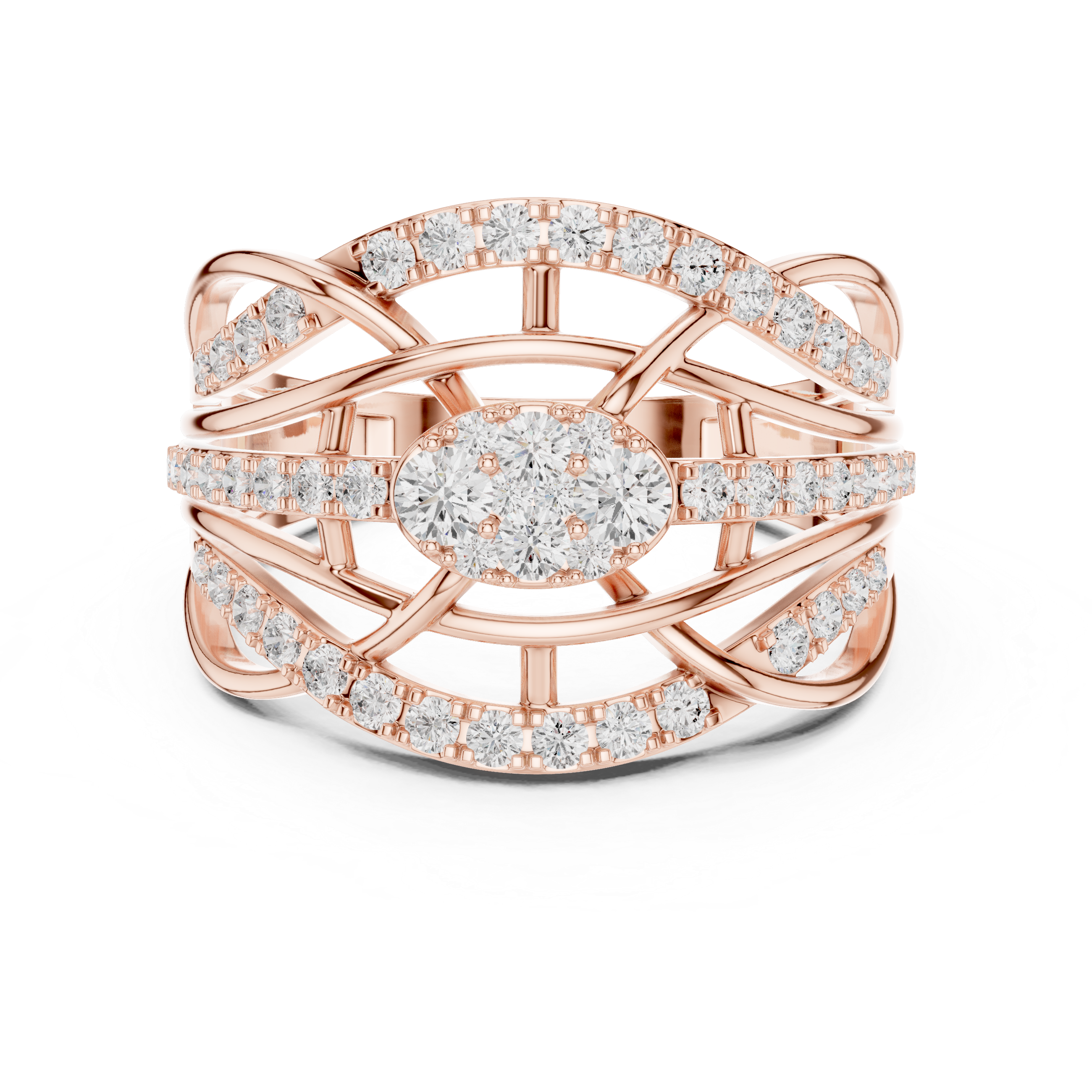 Stylish multi-band ring featuring layered metal structure.