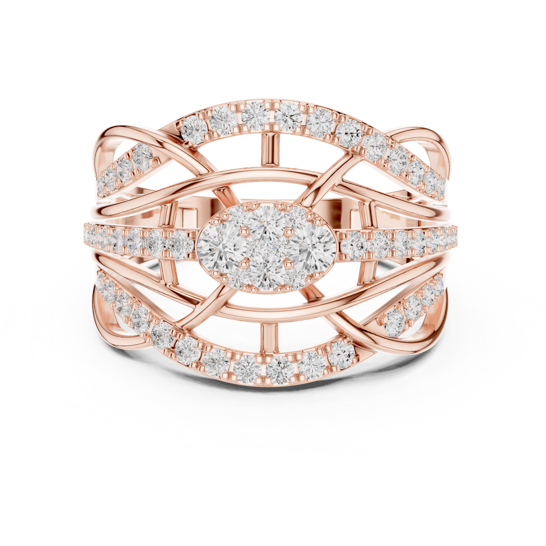 Stylish multi-band ring featuring layered metal structure.
