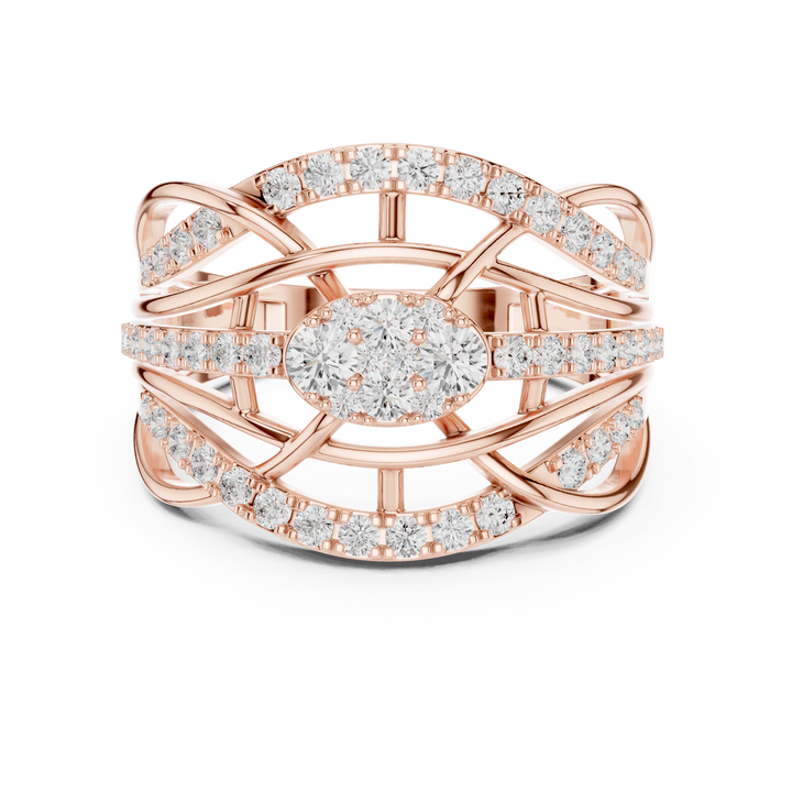 Stylish multi-band ring featuring layered metal structure.