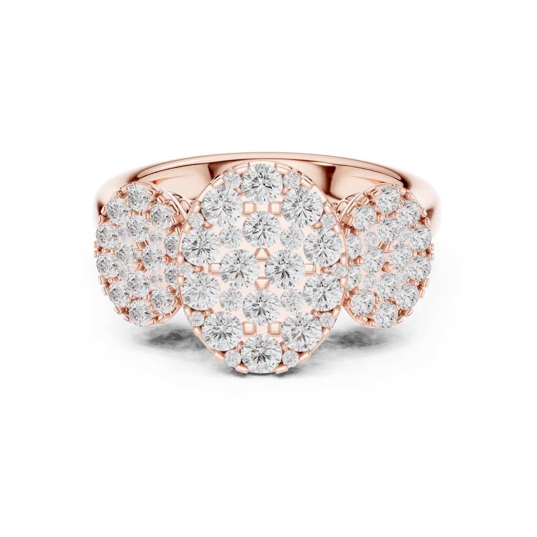 Classic halo cocktail ring featuring large central gemstone.