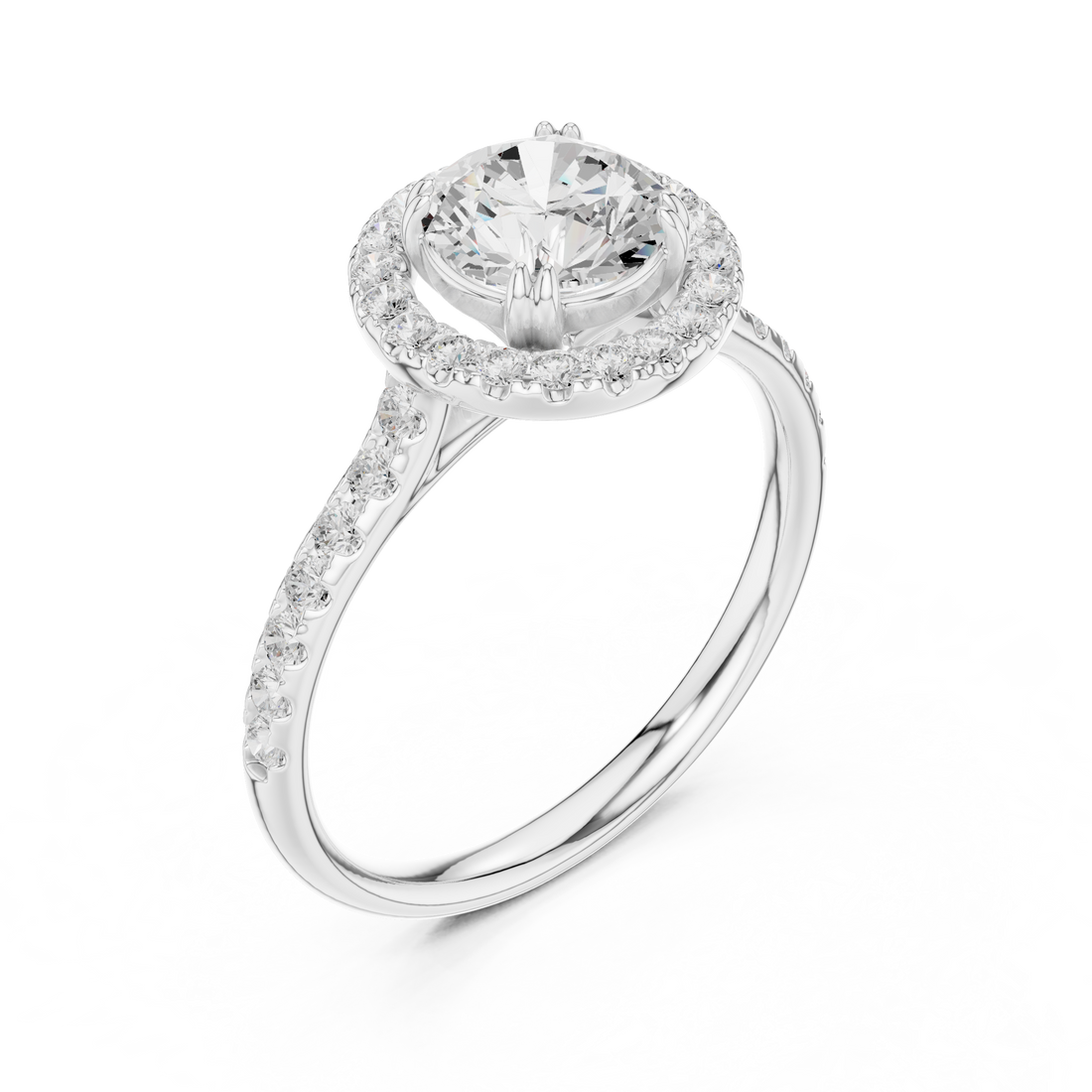 Classic cushion-cut diamond ring with vintage-inspired halo setting and sparkling accents.