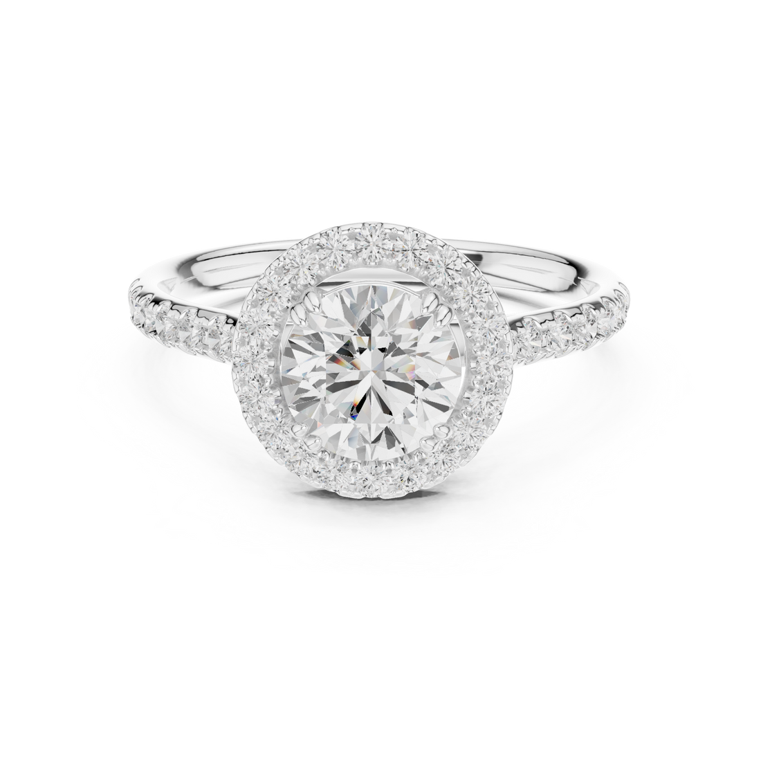 Elegant eternity ring featuring continuous circle of diamonds around the band.