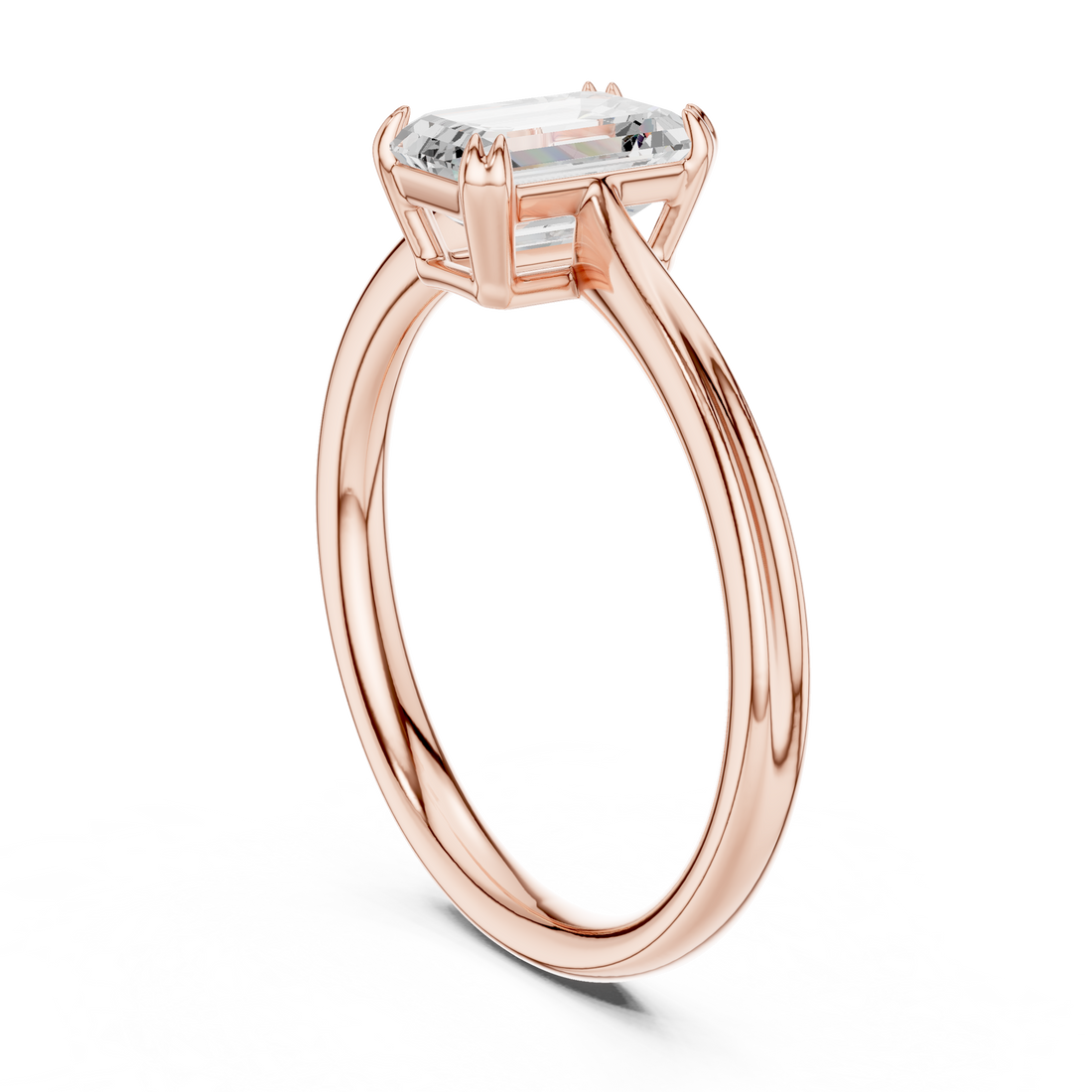 Emerald Cut Pink Gemstone Solitaire Engagement Ring