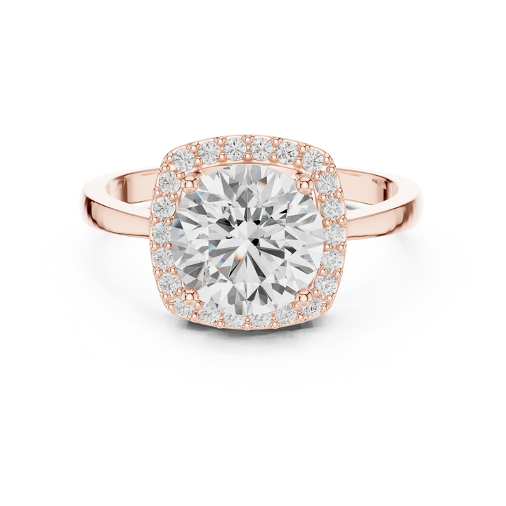 Classic halo cocktail ring featuring large central gemstone.