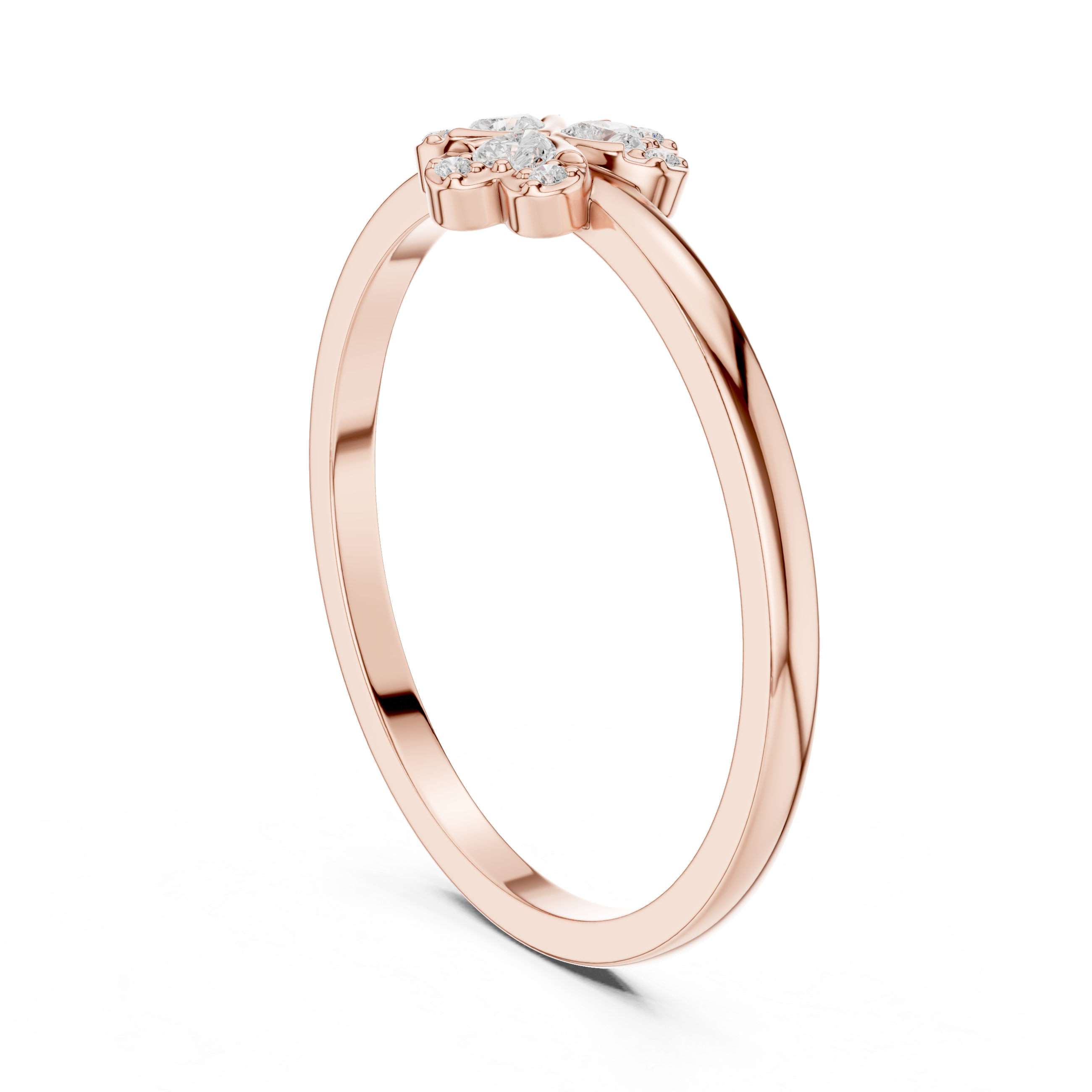 Round Diamond Floral Cluster Ring with Heart Petal Design