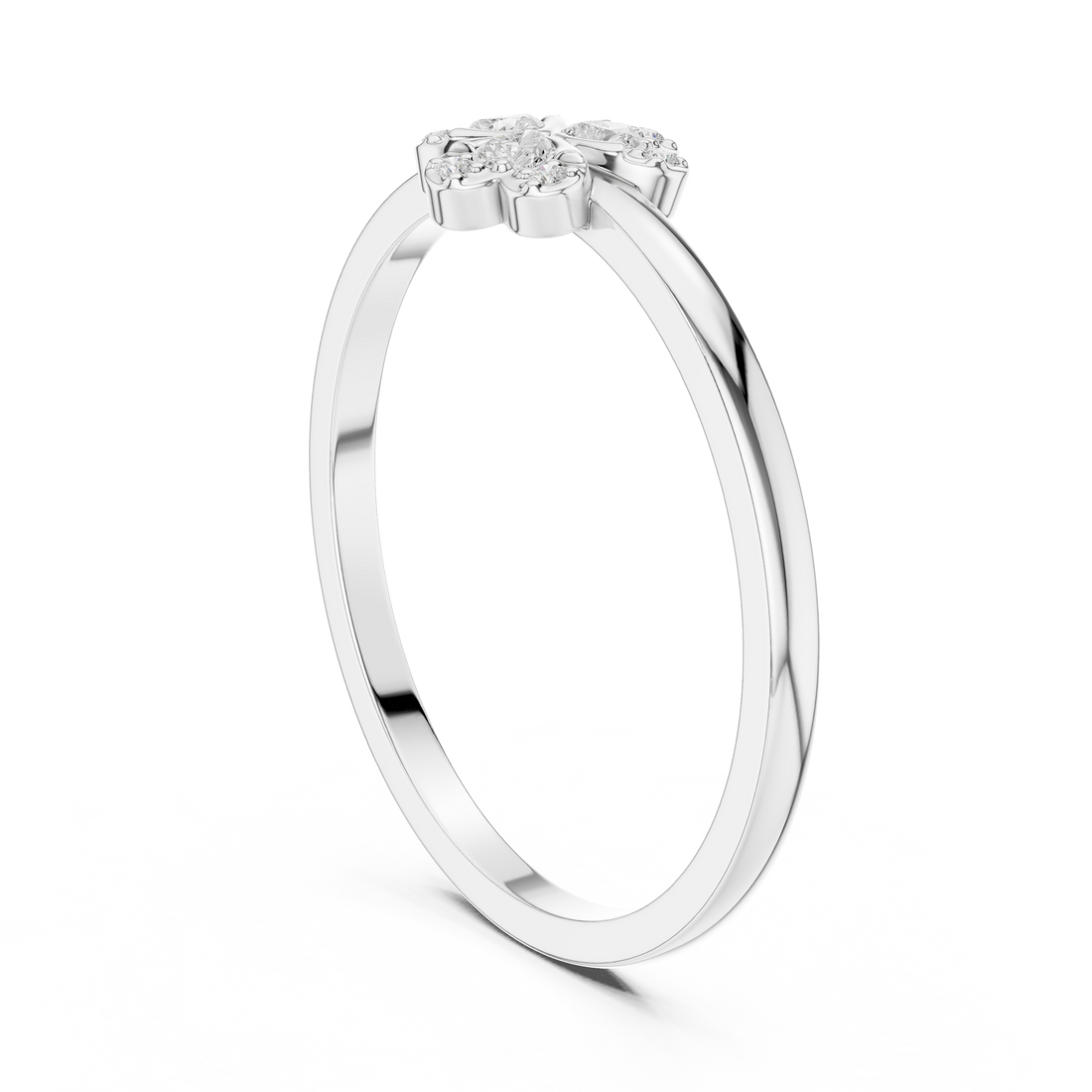 Round Diamond Floral Cluster Ring with Heart Petal Design