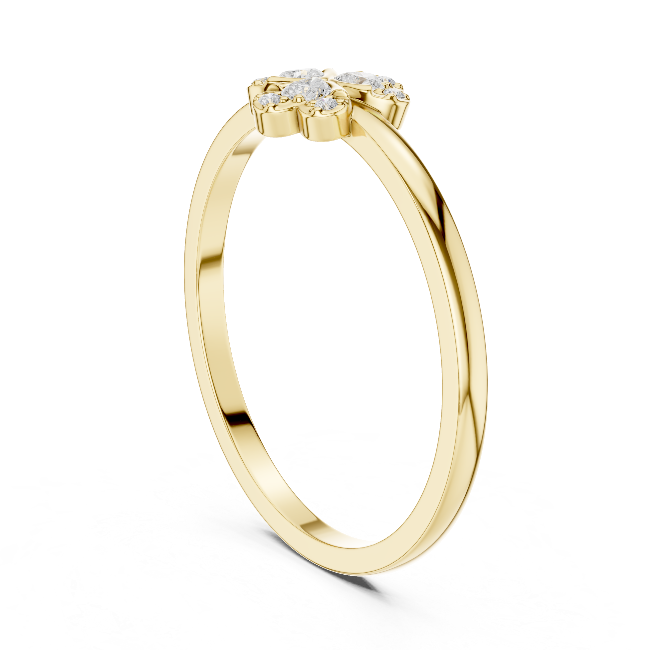 Round Diamond Floral Cluster Ring with Heart Petal Design