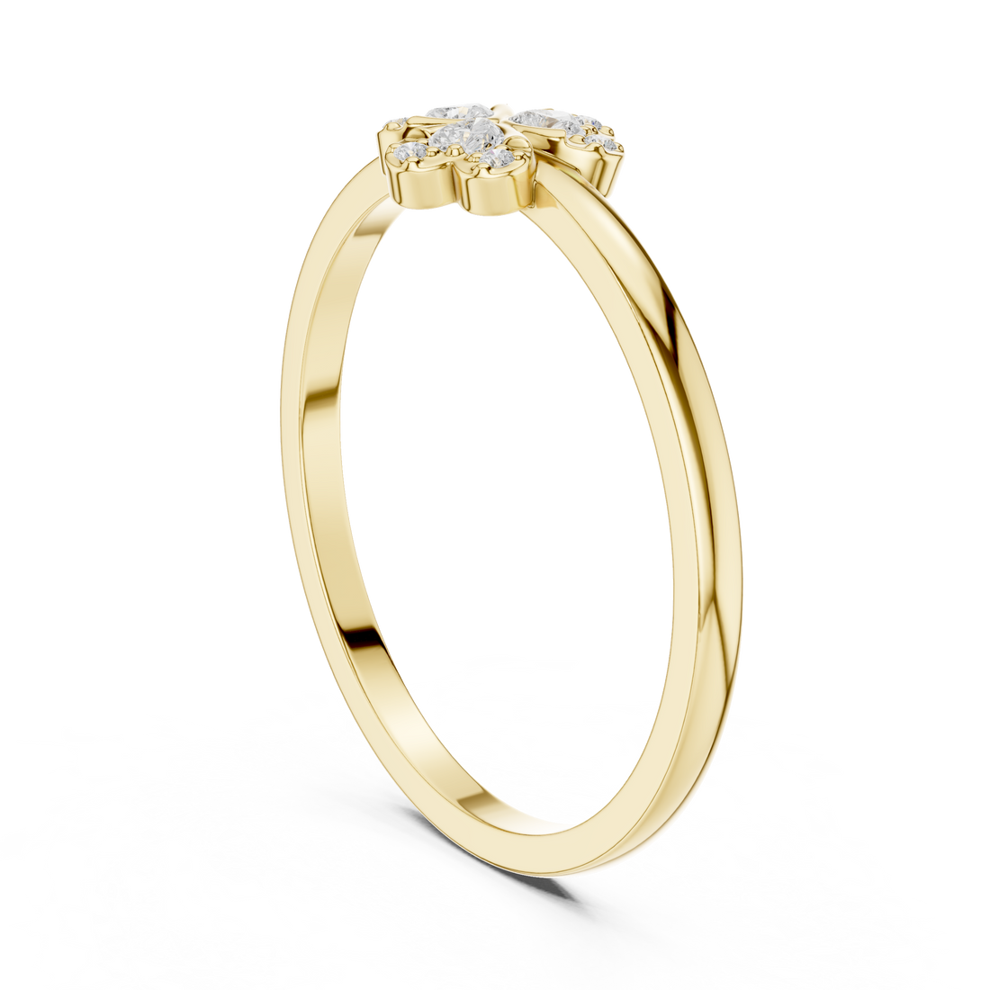 Round Diamond Floral Cluster Ring with Heart Petal Design