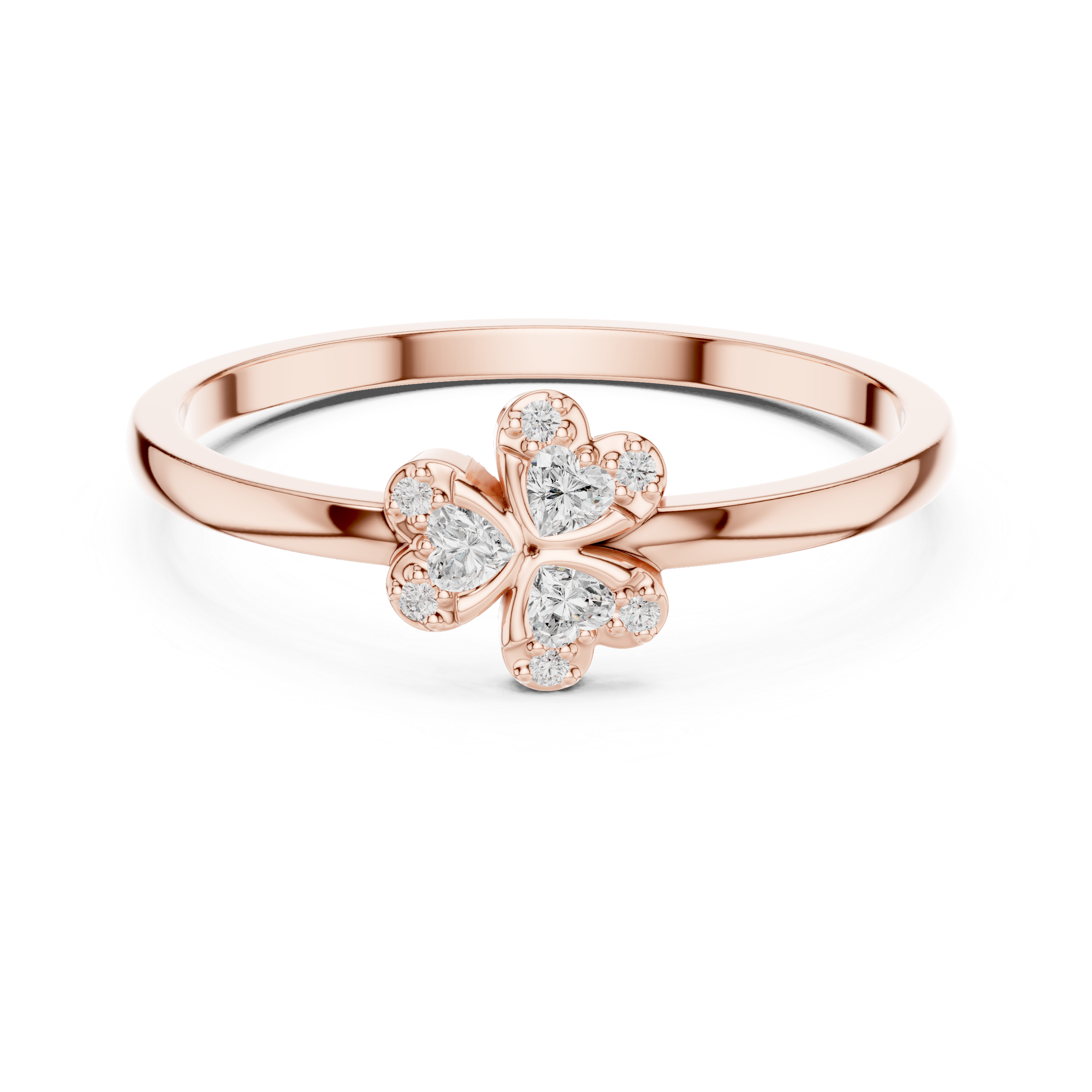 Round Diamond Floral Cluster Ring with Heart Petal Design