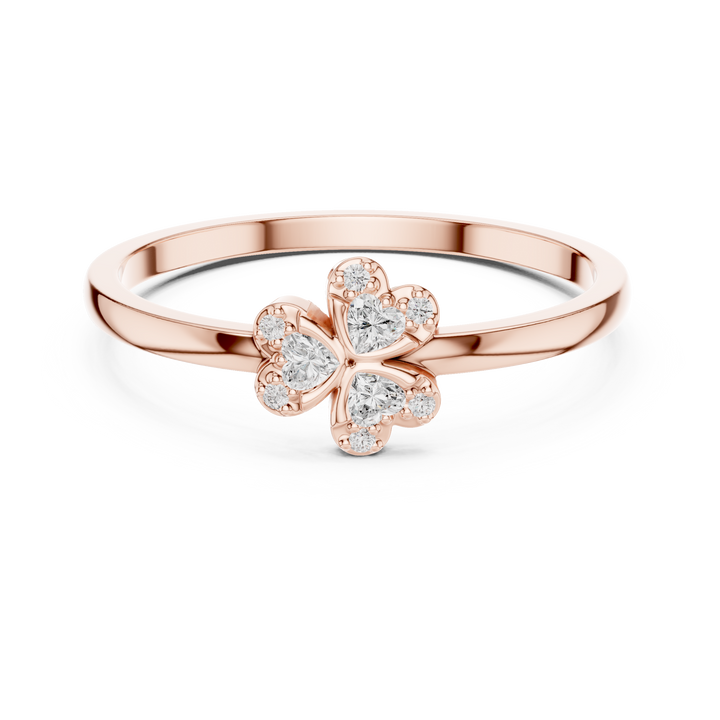 Round Diamond Floral Cluster Ring with Heart Petal Design