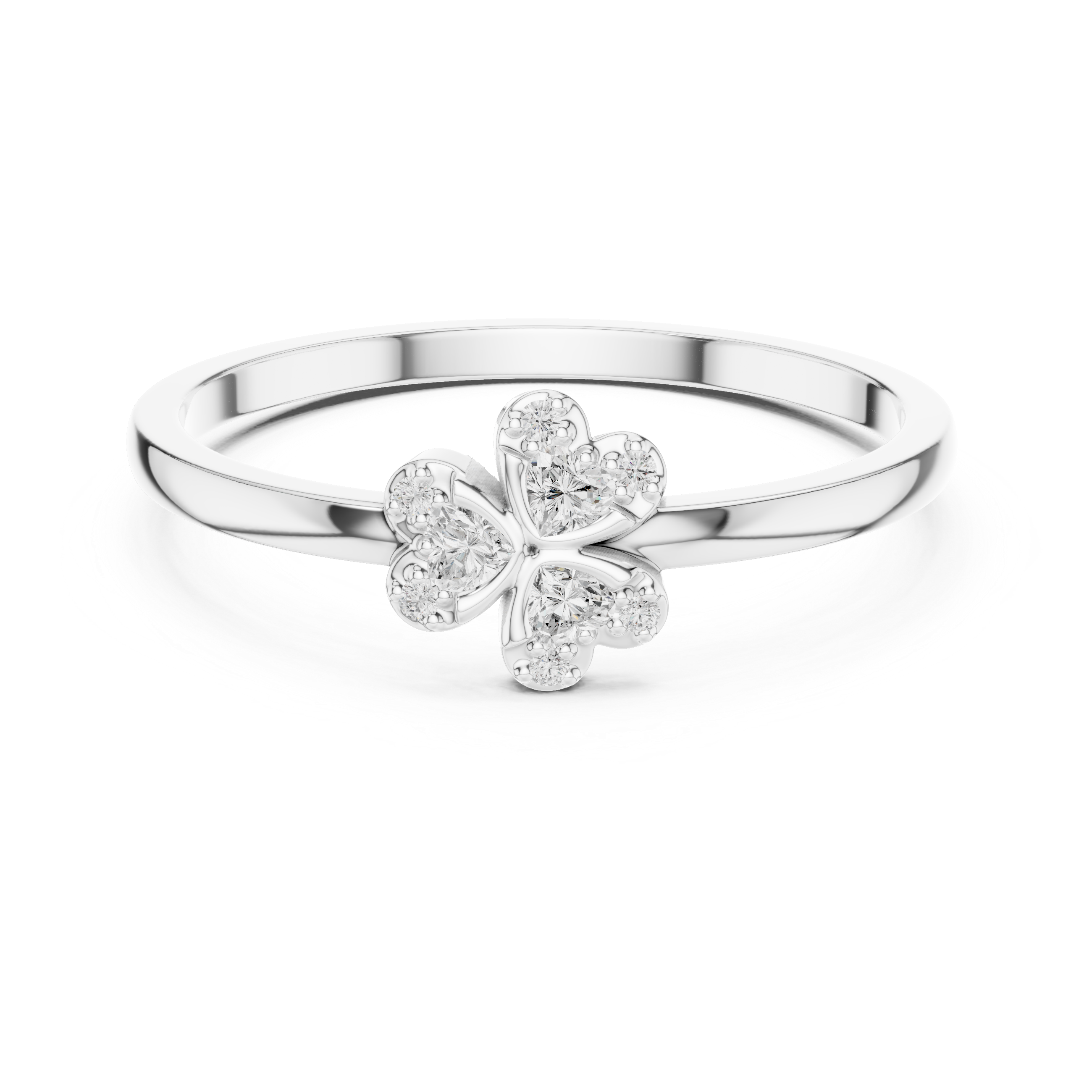 Round Diamond Floral Cluster Ring with Heart Petal Design