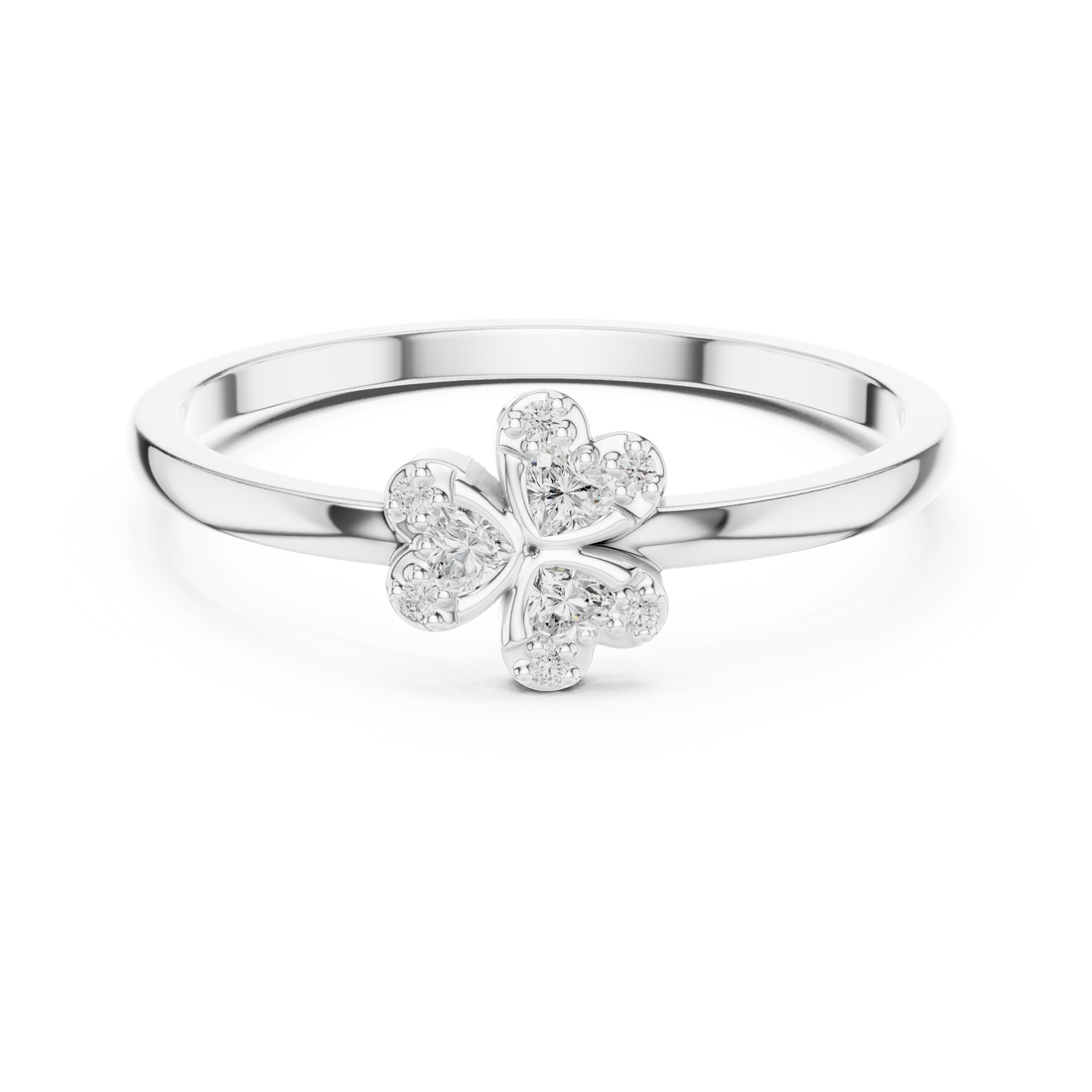 Round Diamond Floral Cluster Ring with Heart Petal Design
