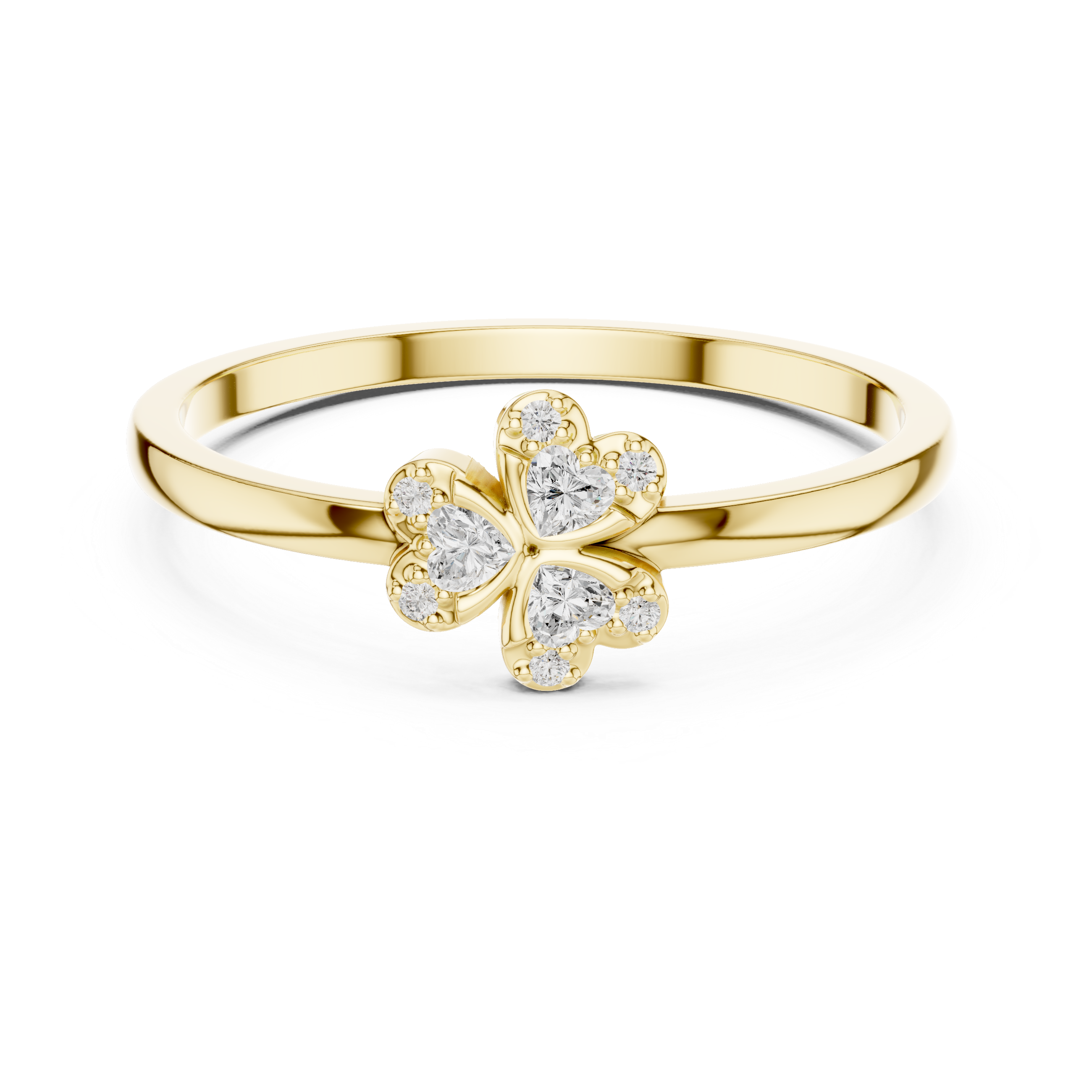 Round Diamond Floral Cluster Ring with Heart Petal Design