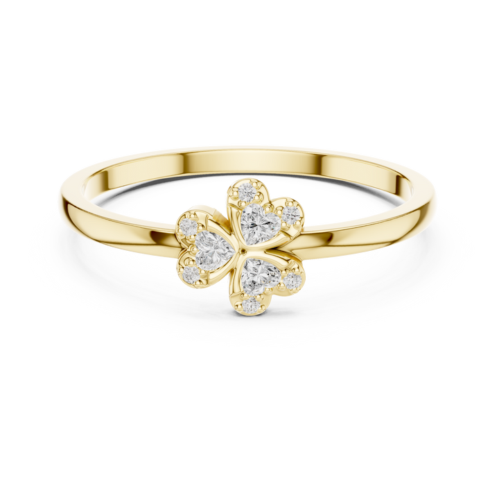 Round Diamond Floral Cluster Ring with Heart Petal Design