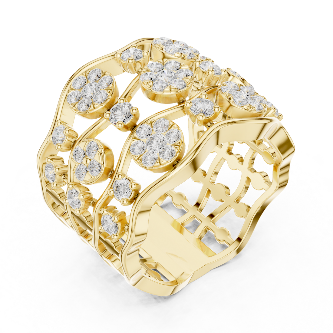 Modern three-stone diamond ring symbolizing past present and future with elegant design.