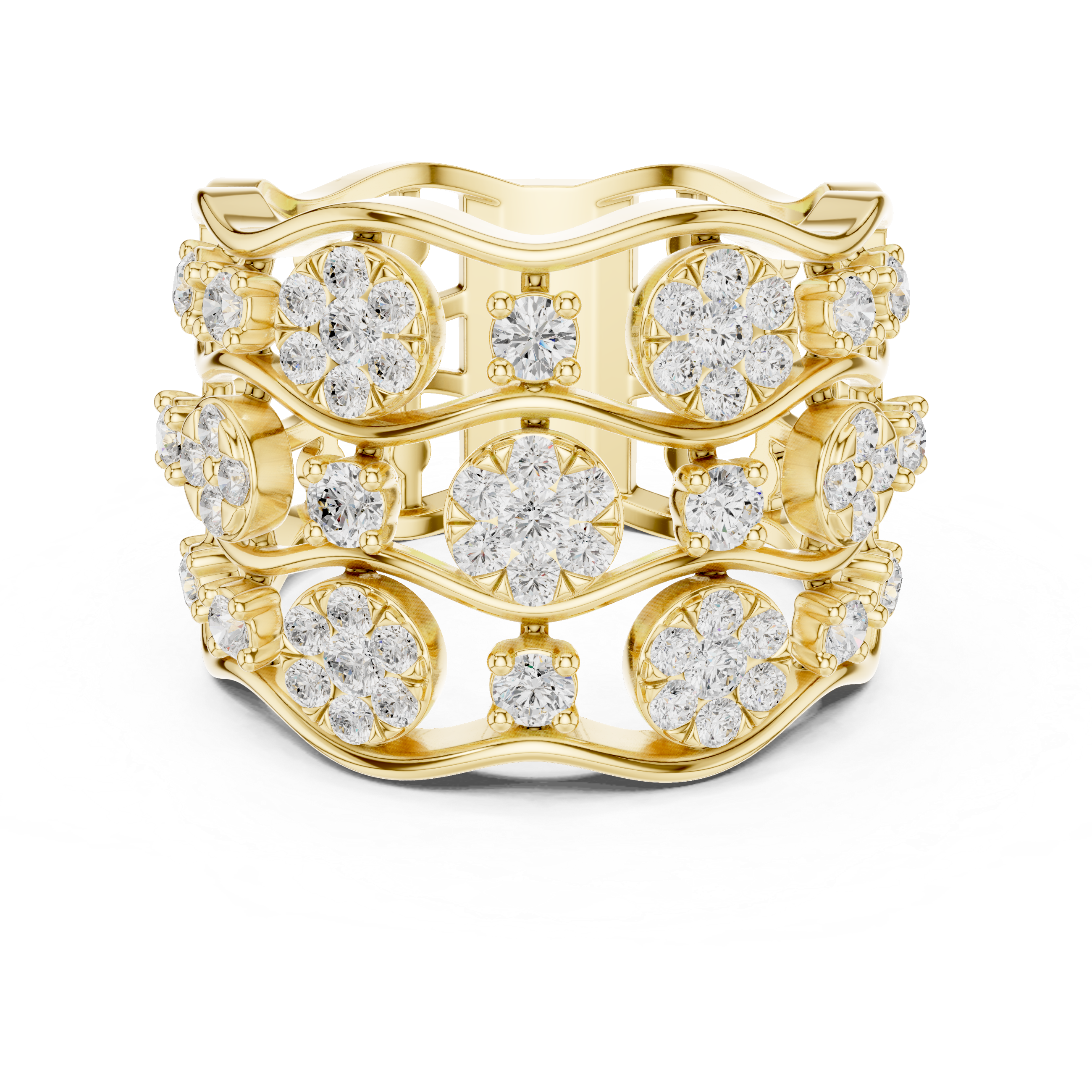 Designer floral diamond ring inspired by blooming flower patterns.