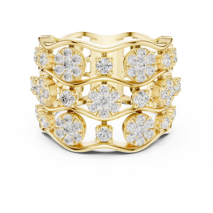 Designer floral diamond ring inspired by blooming flower patterns.