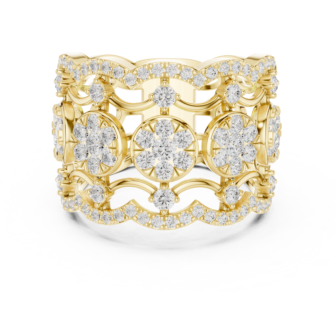 Stylish layered bridal necklace with multiple strands of decorative elements.