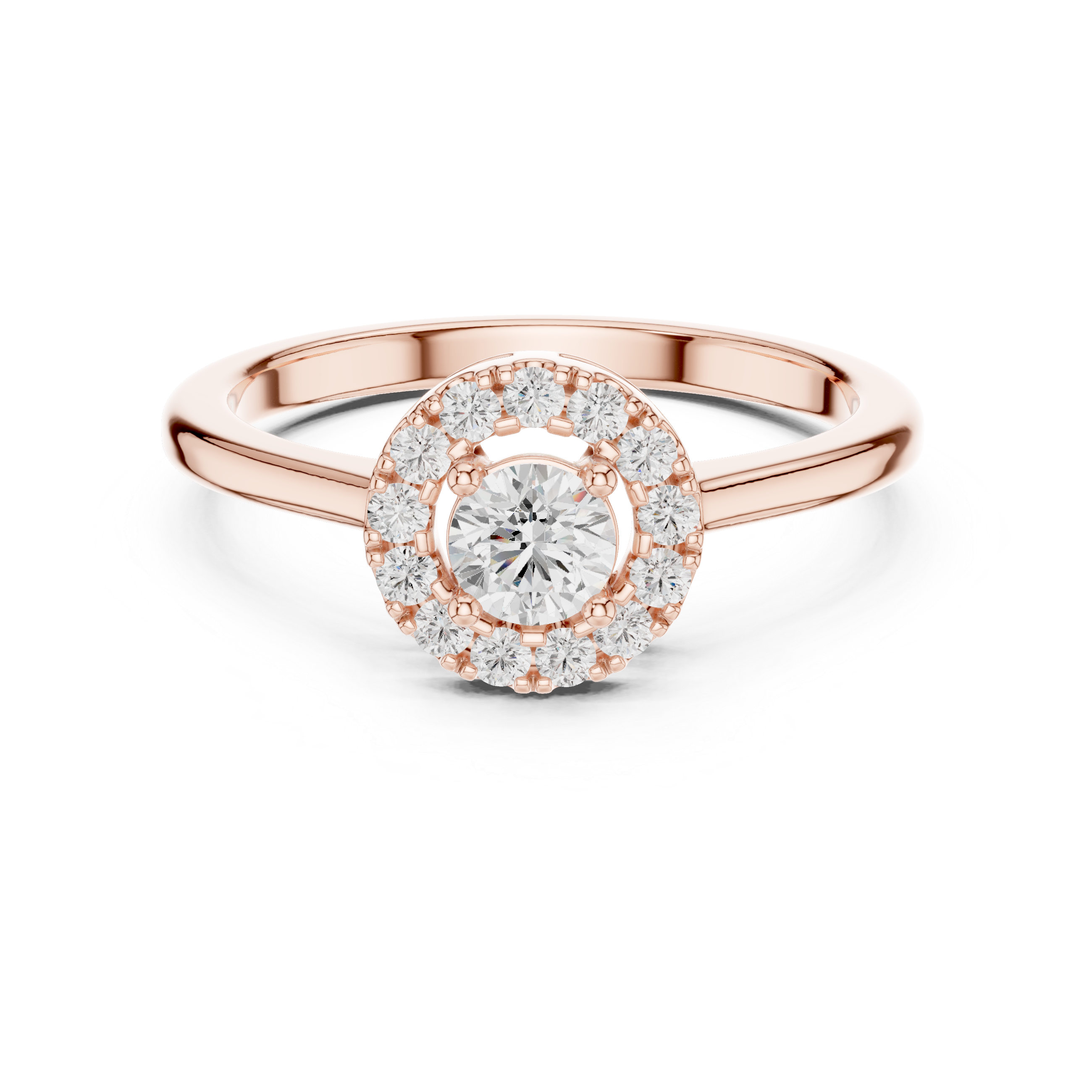 Classic halo cocktail ring featuring large central gemstone.