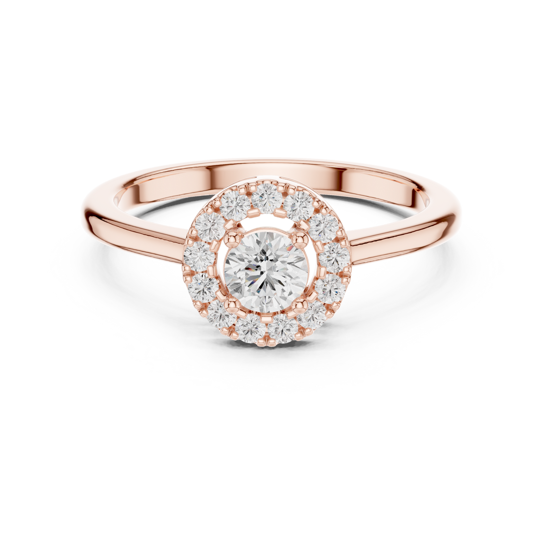 Classic halo cocktail ring featuring large central gemstone.