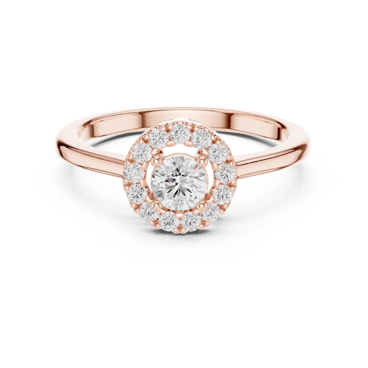 Classic halo cocktail ring featuring large central gemstone.